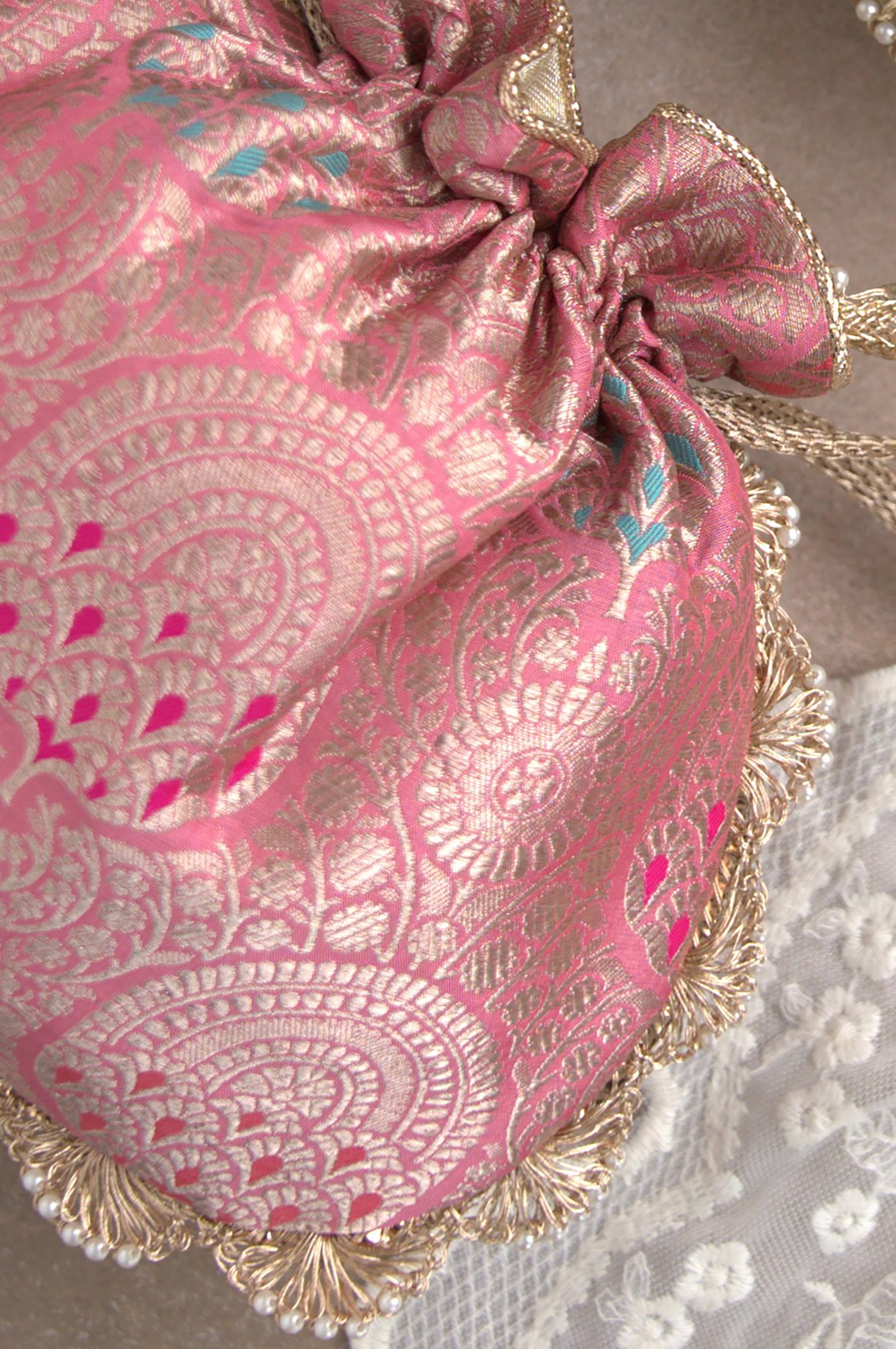 Kashi Pink Banarasi Potli