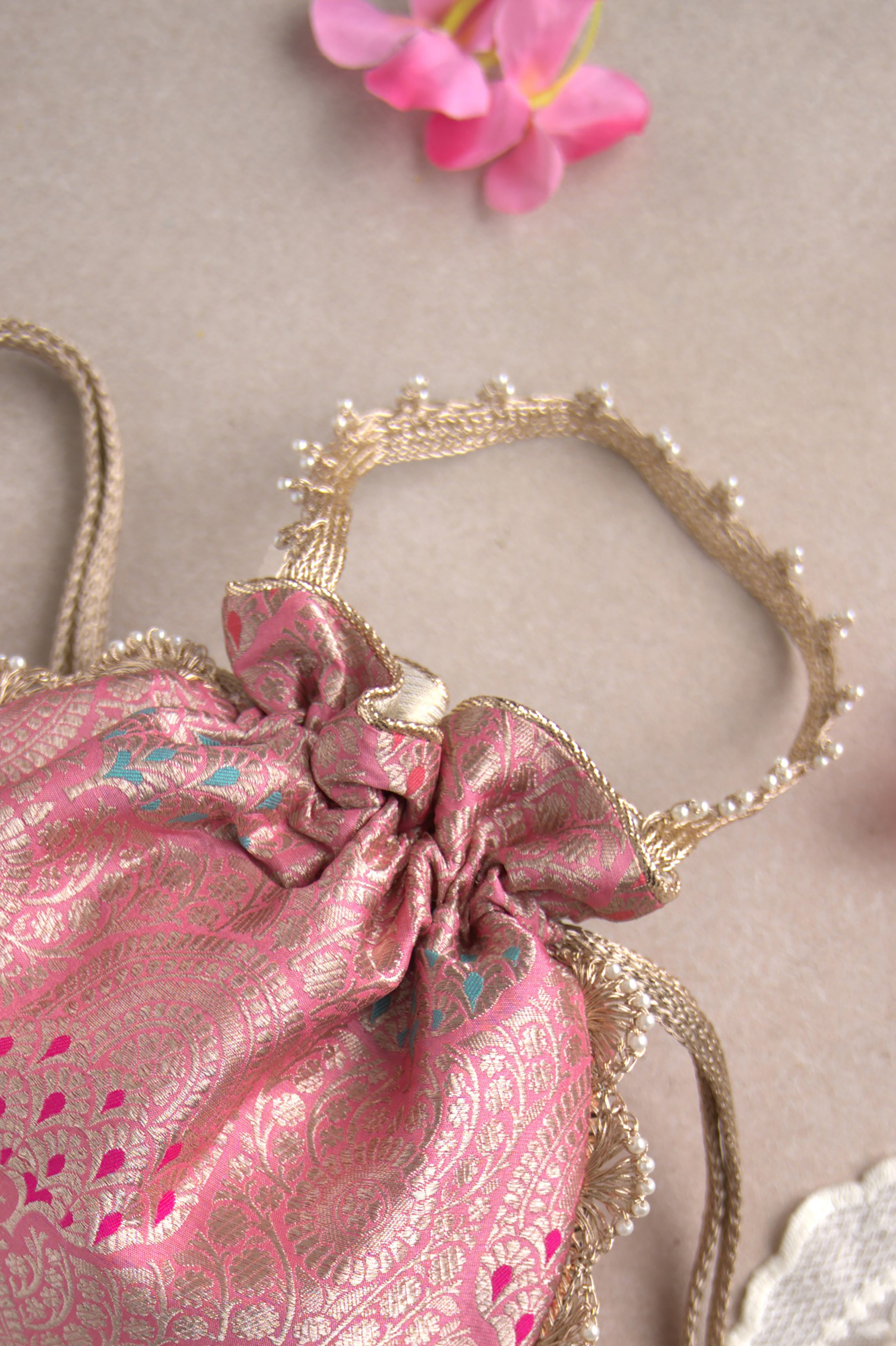 Kashi Pink Banarasi Potli