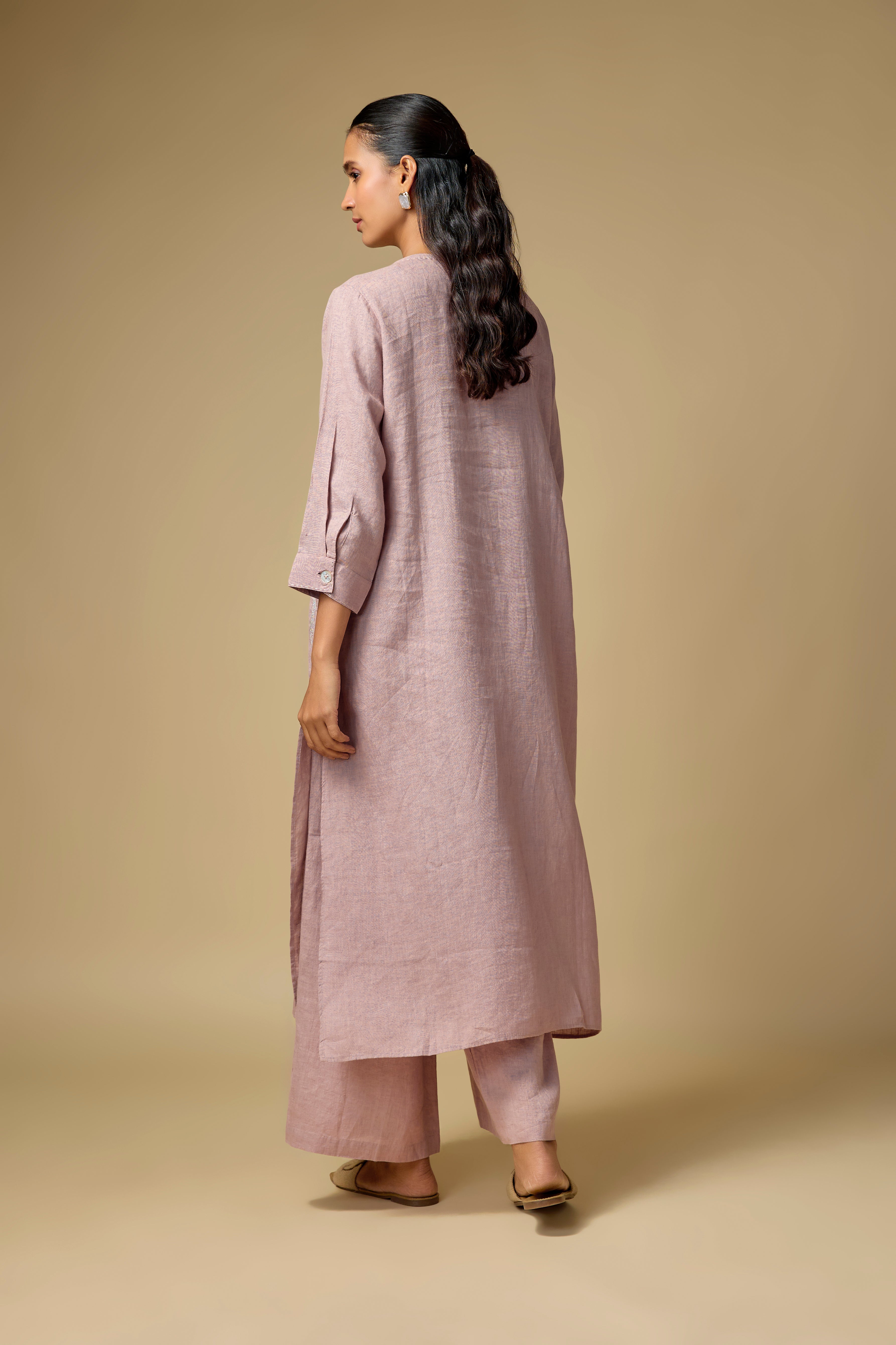 Pure Linen Pink Embroidered Co-ord Set