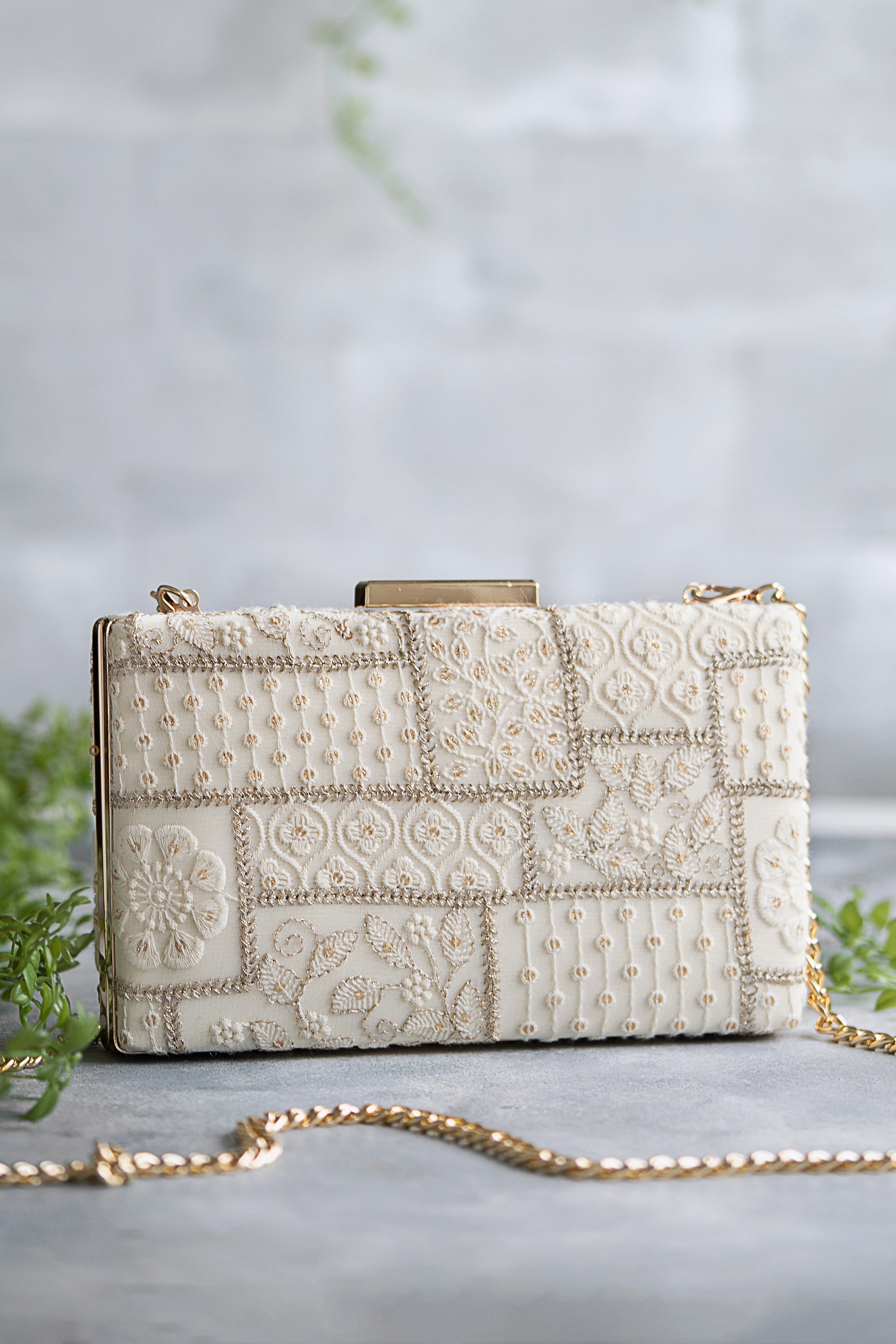Mosaic Luxe Embroidered Clutch White