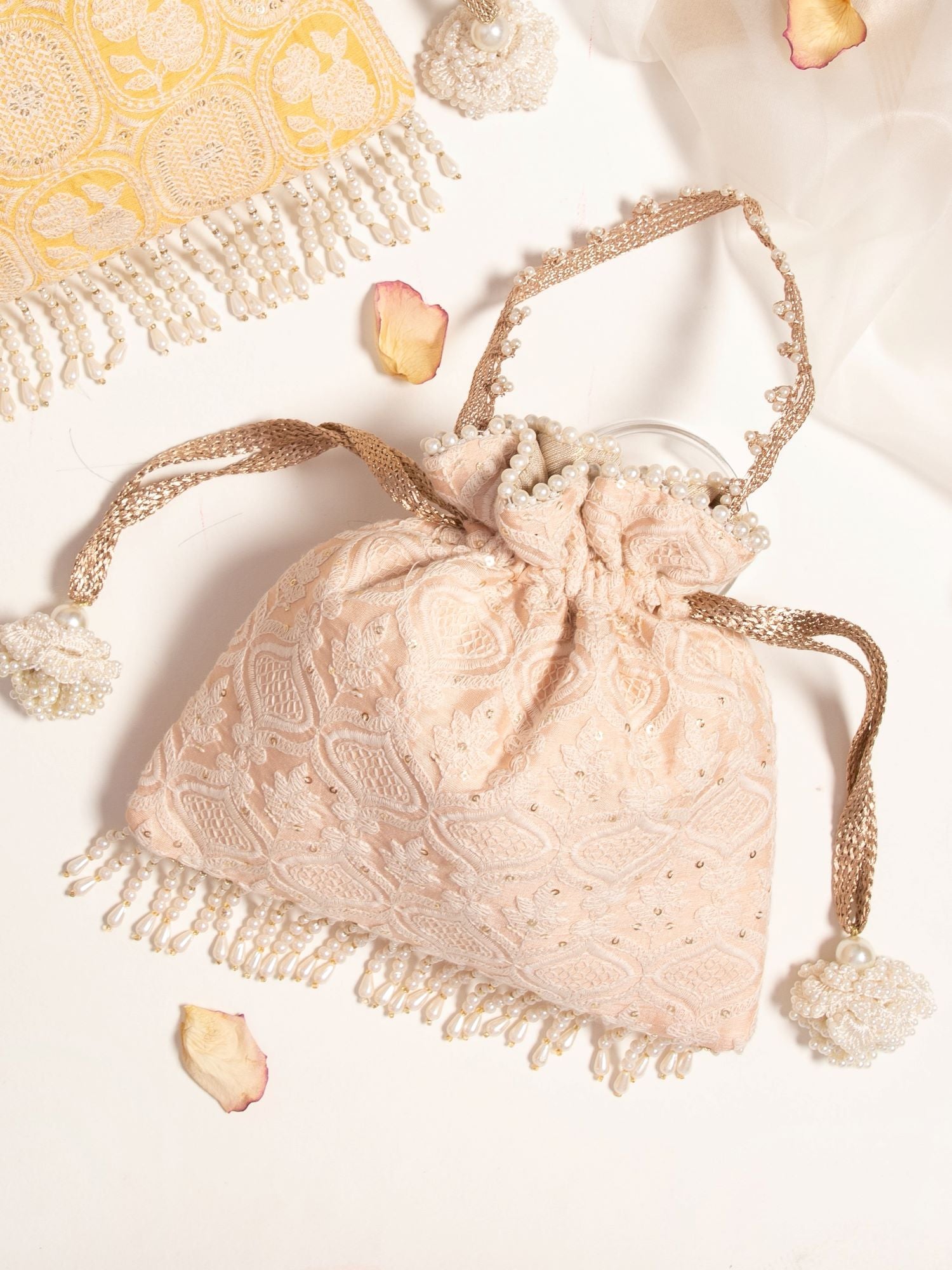 Peach Khwaab Threadwork Fringe Potli Bag