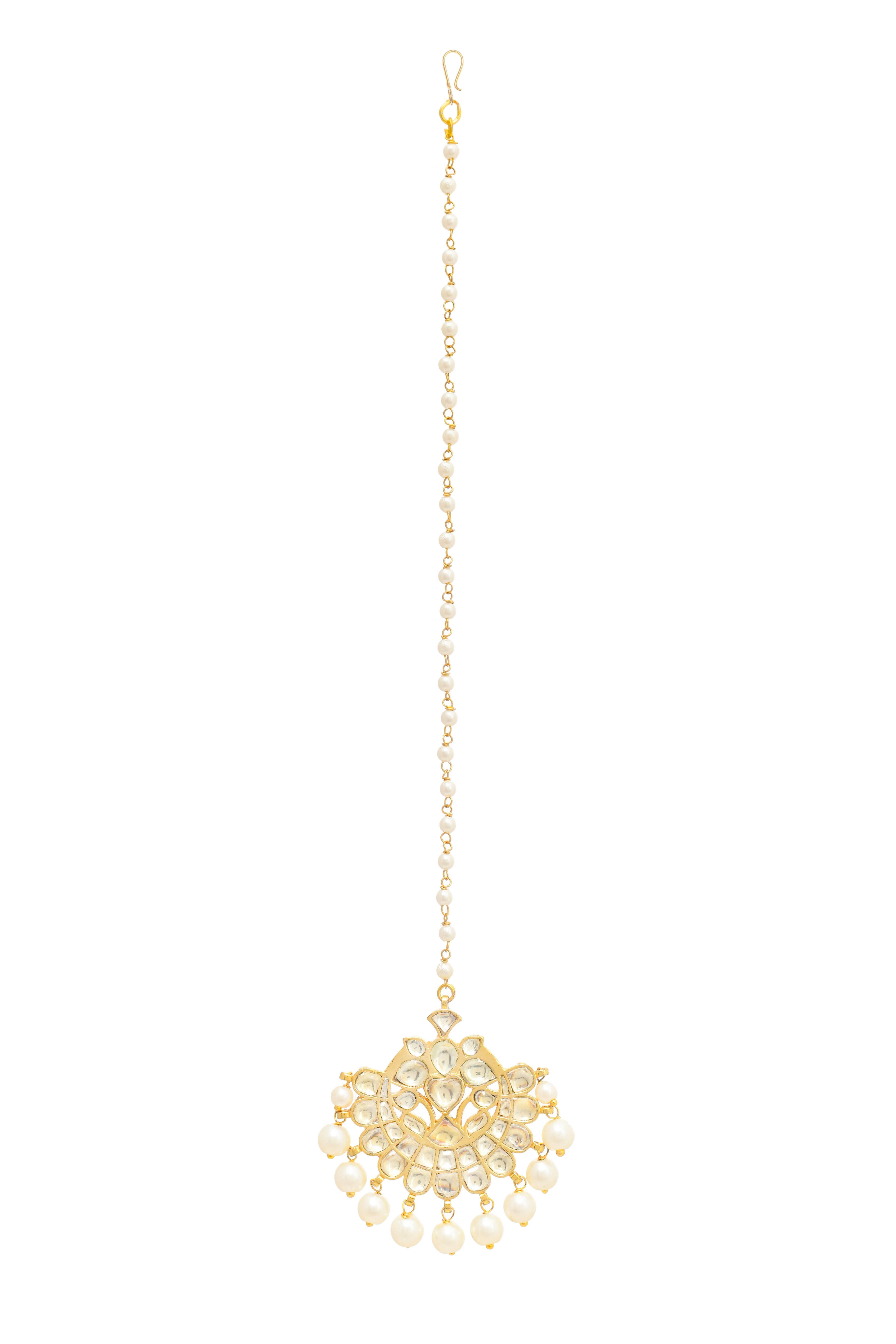 Gold Finish Jadau Tika With Pearls