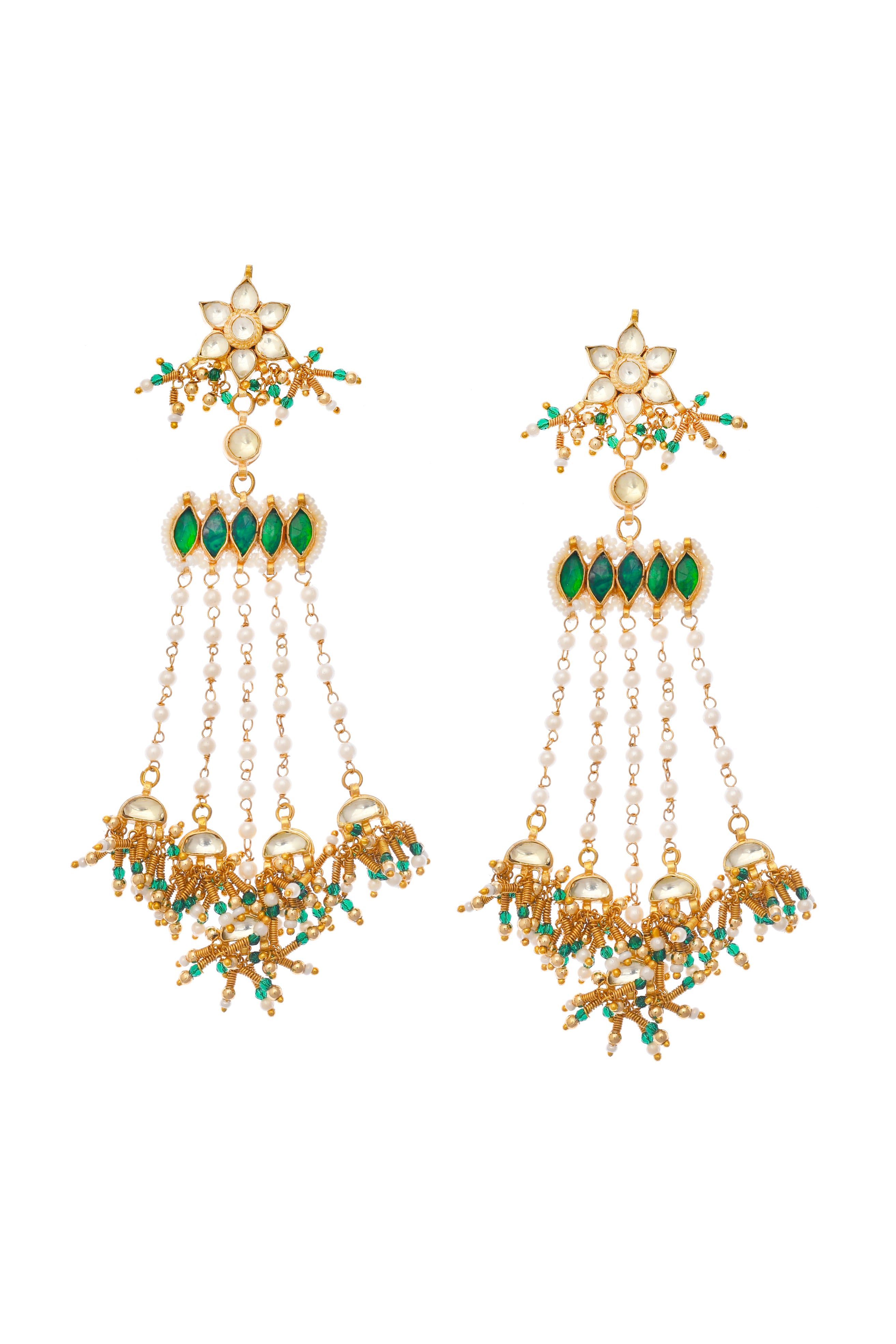 Green Spiral Gold Finish Earrings