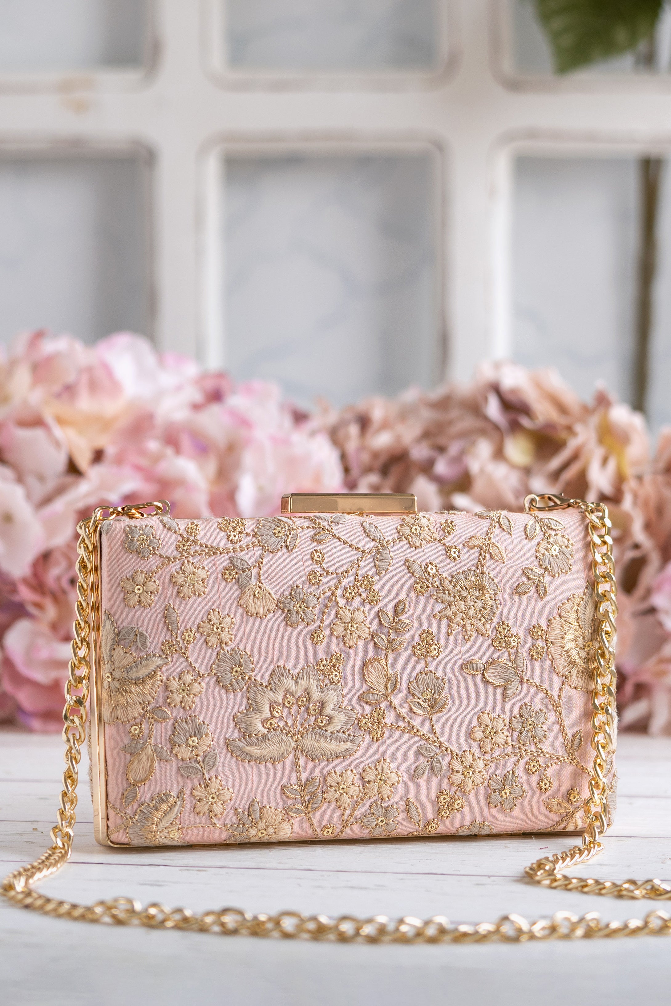 Leya Embroidered Clutch With Sling Peachy Pink