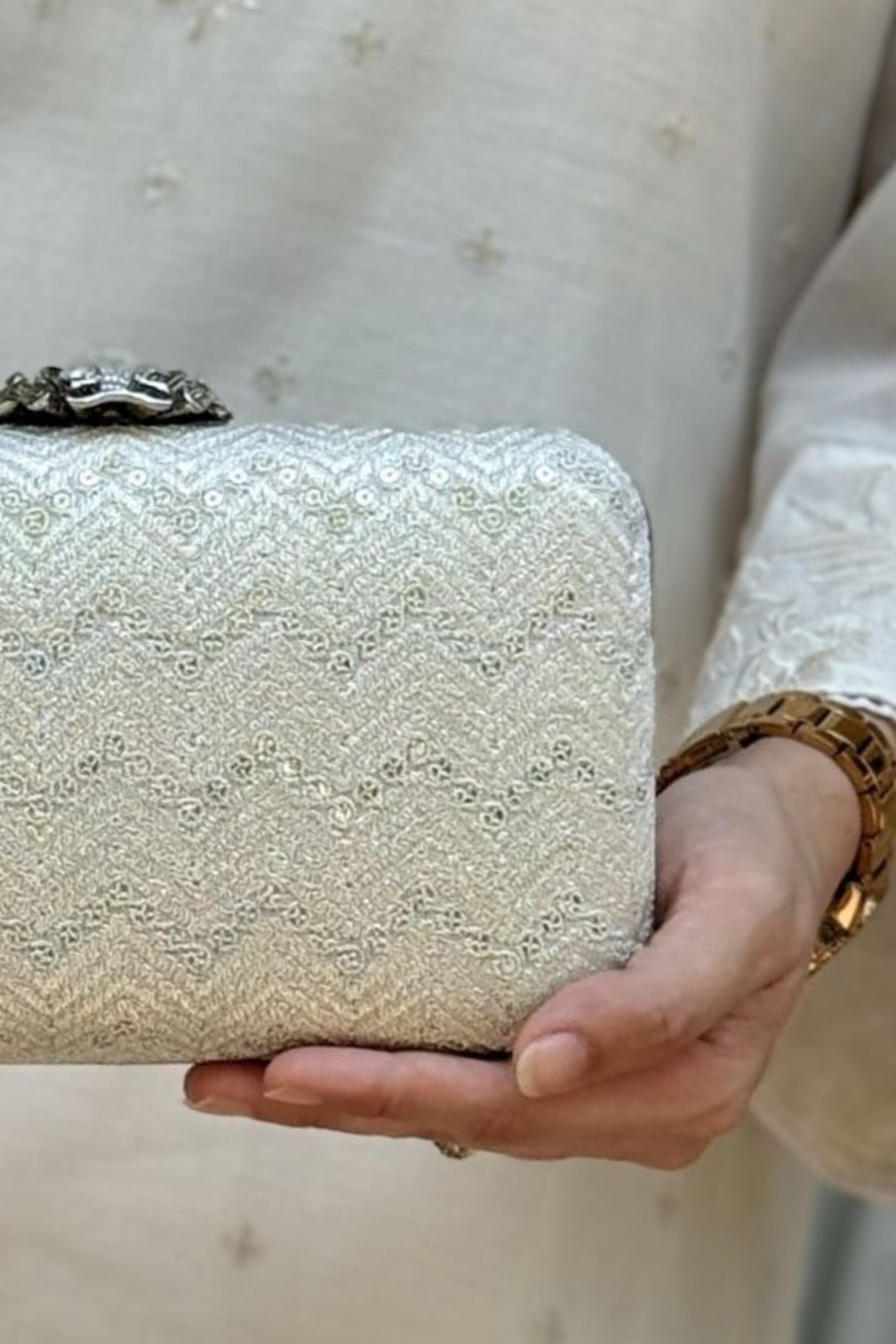 Mayuri Embroidered Box Clutch - Off-white