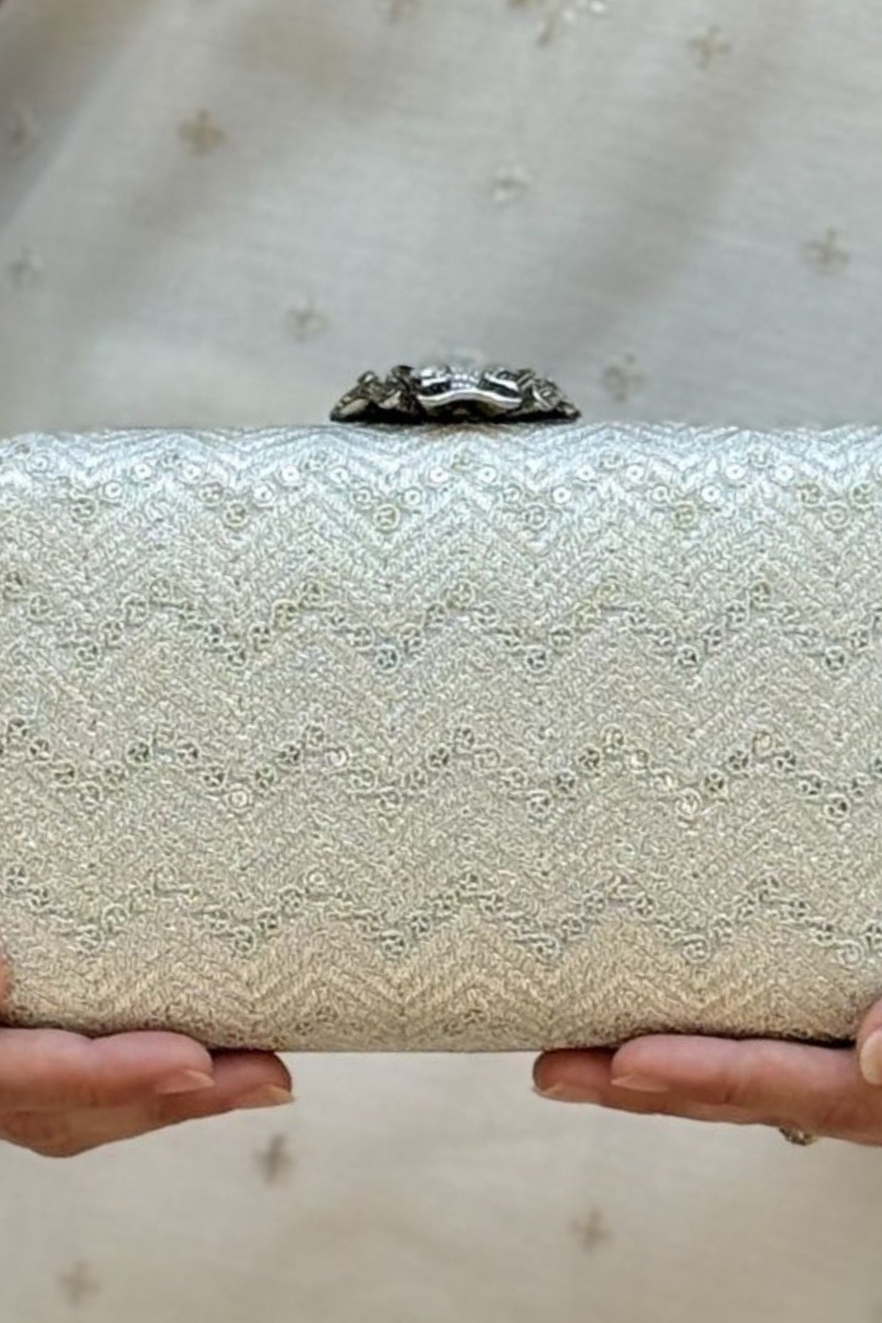 Mayuri Embroidered Box Clutch - Off-white