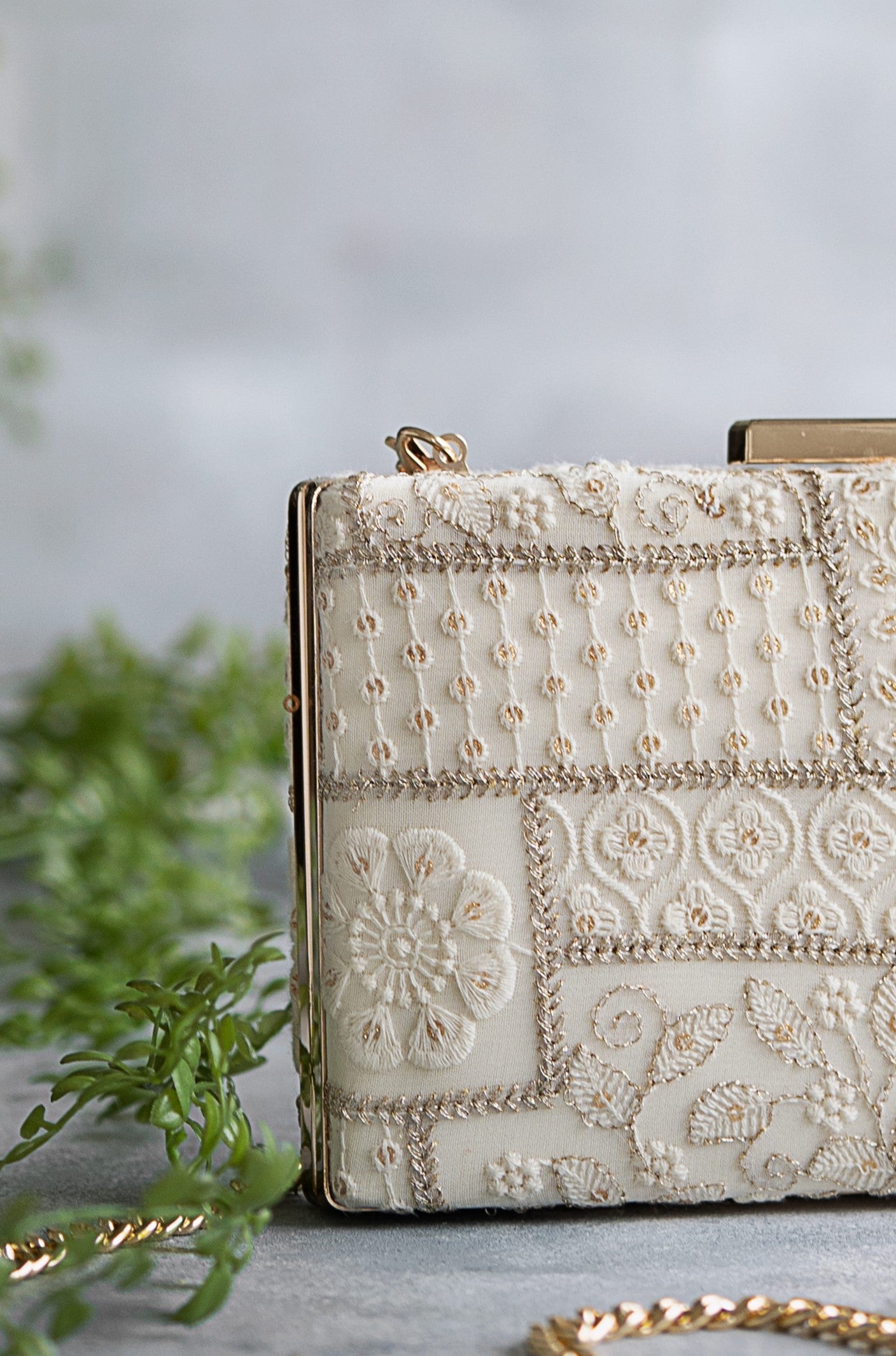 Mosaic Luxe Embroidered Clutch White