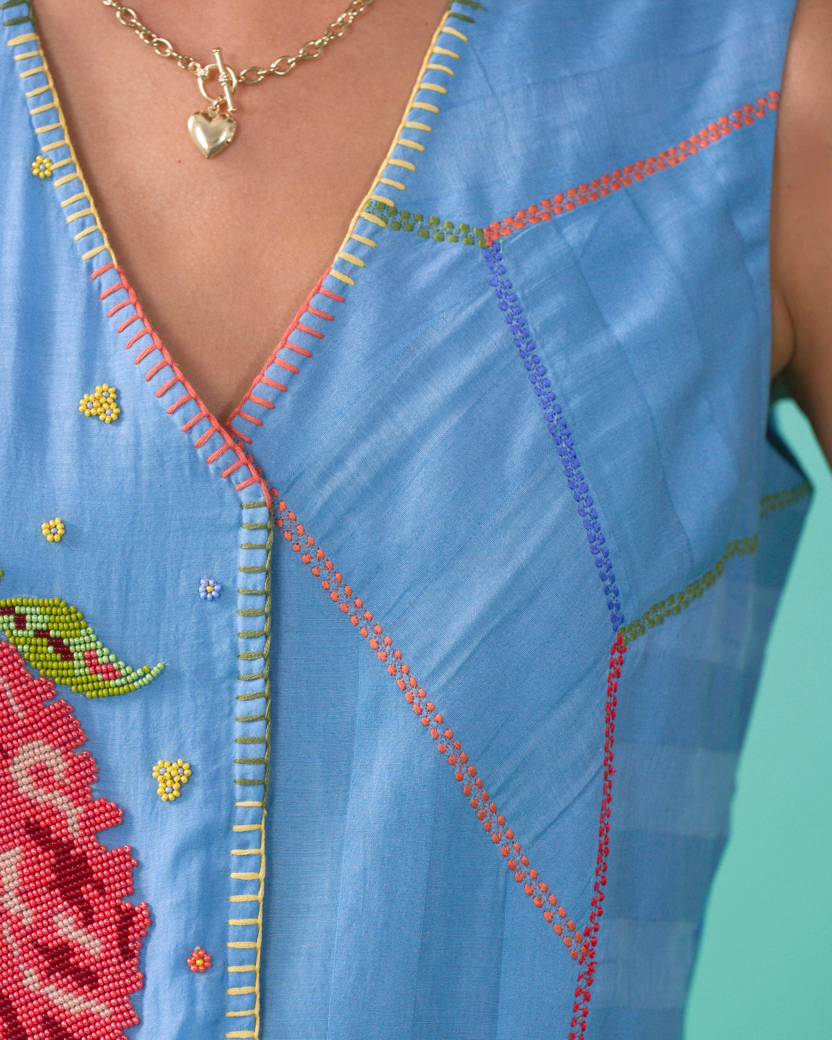 Floral Drift Vest Overlay Set - Blue
