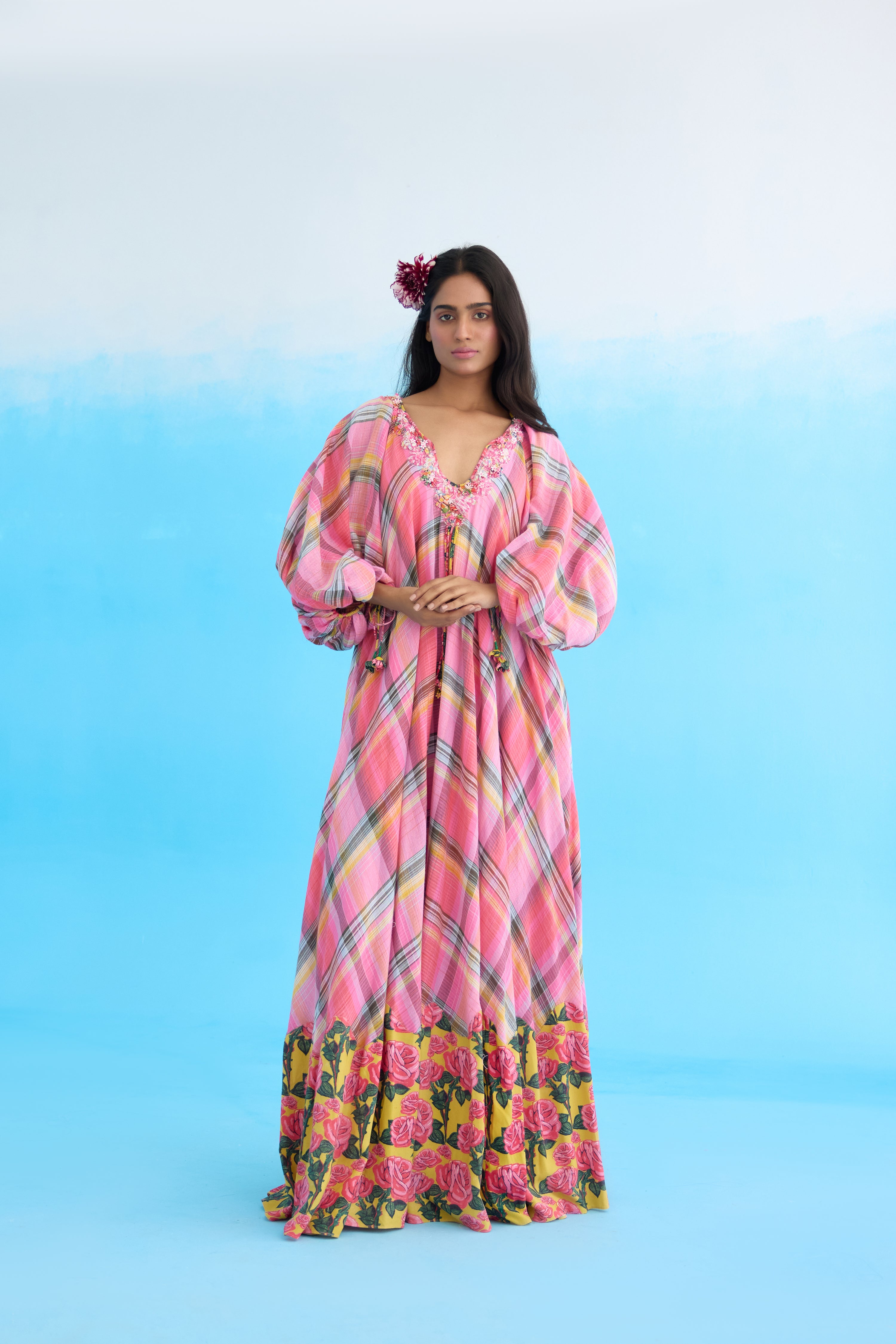 Pink Madras Checks Maxi Dress