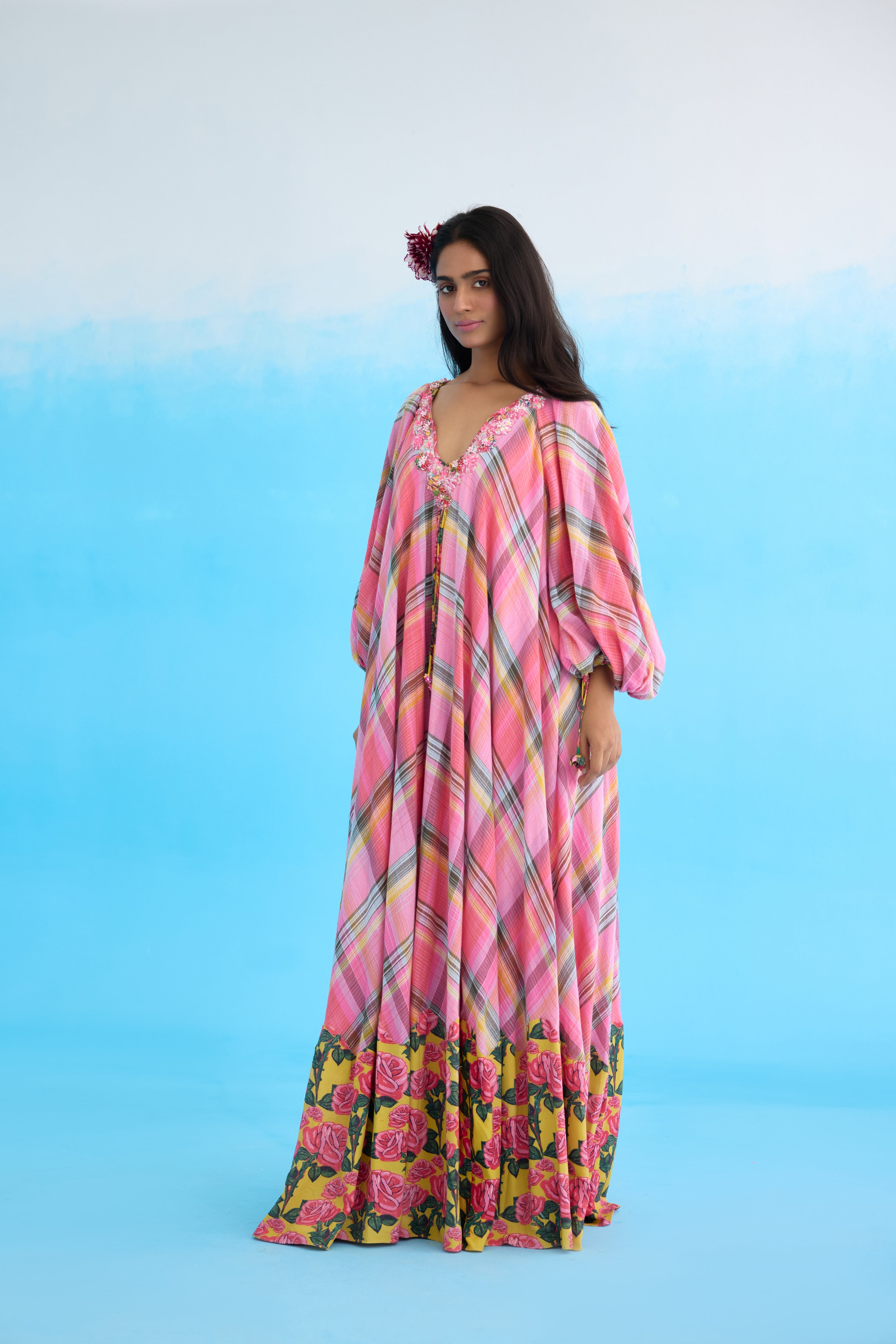 Pink Madras Checks Maxi Dress