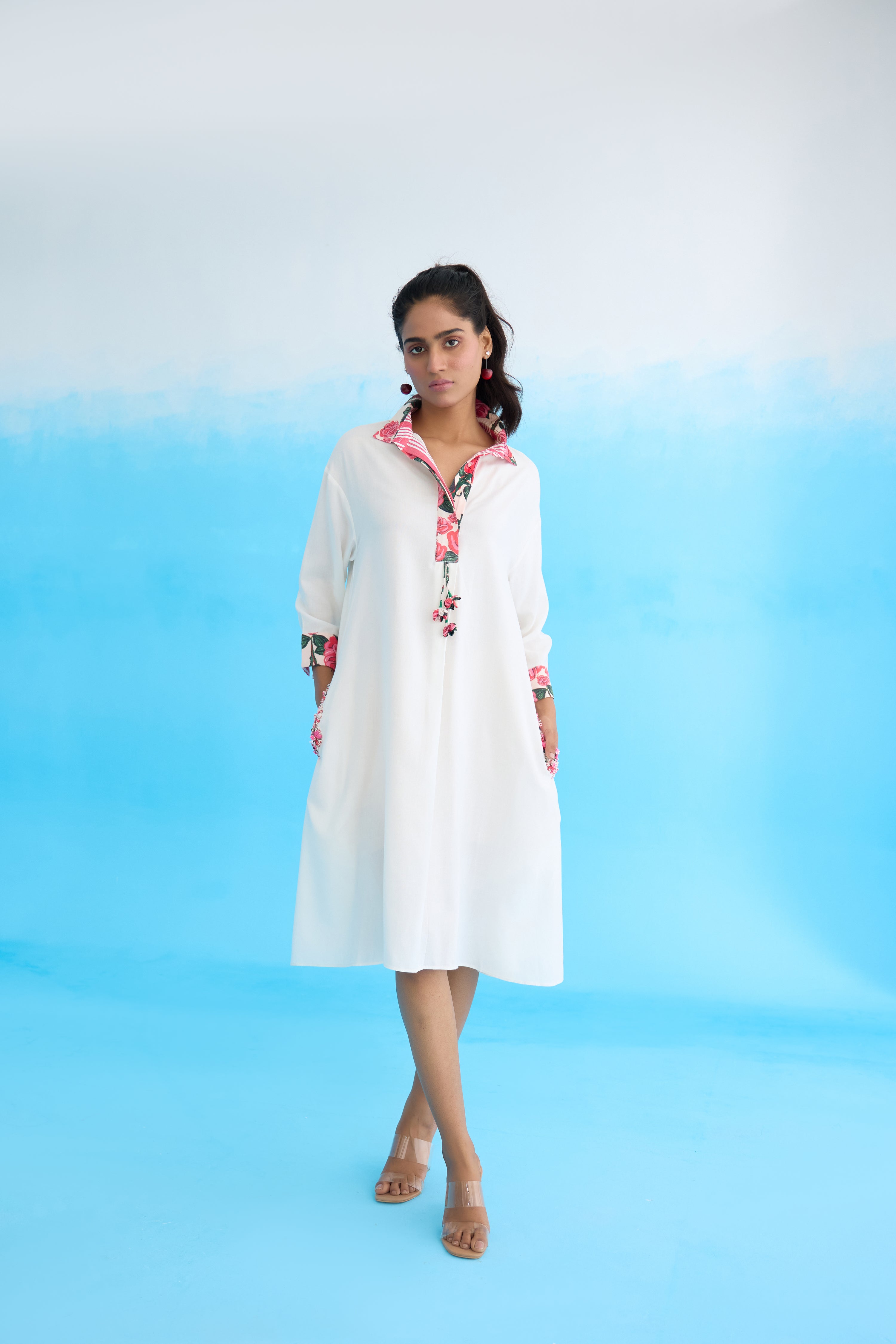 White A-line Dress With Pockets