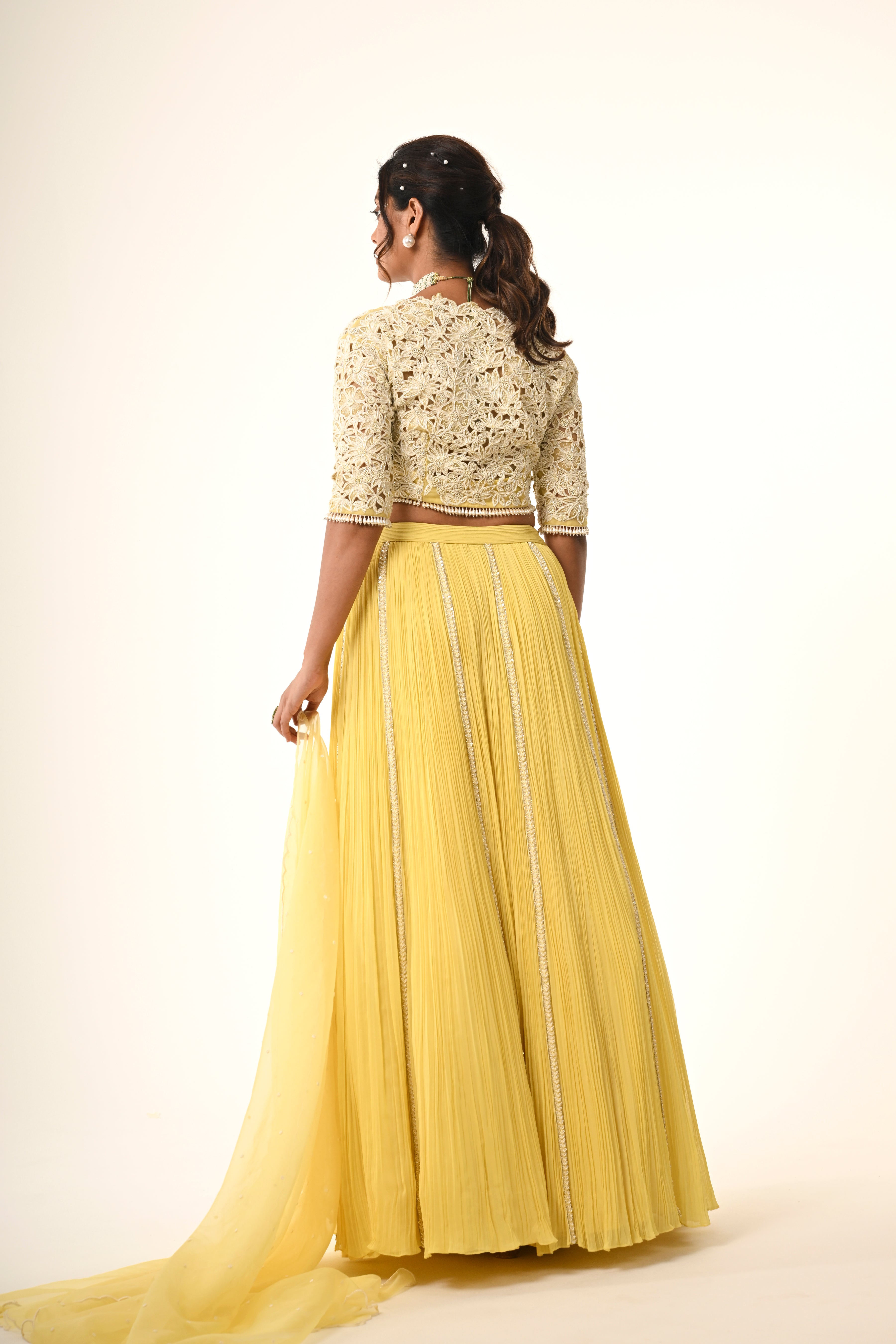 Yellow Lehanga With Floral Cutwork Blouse