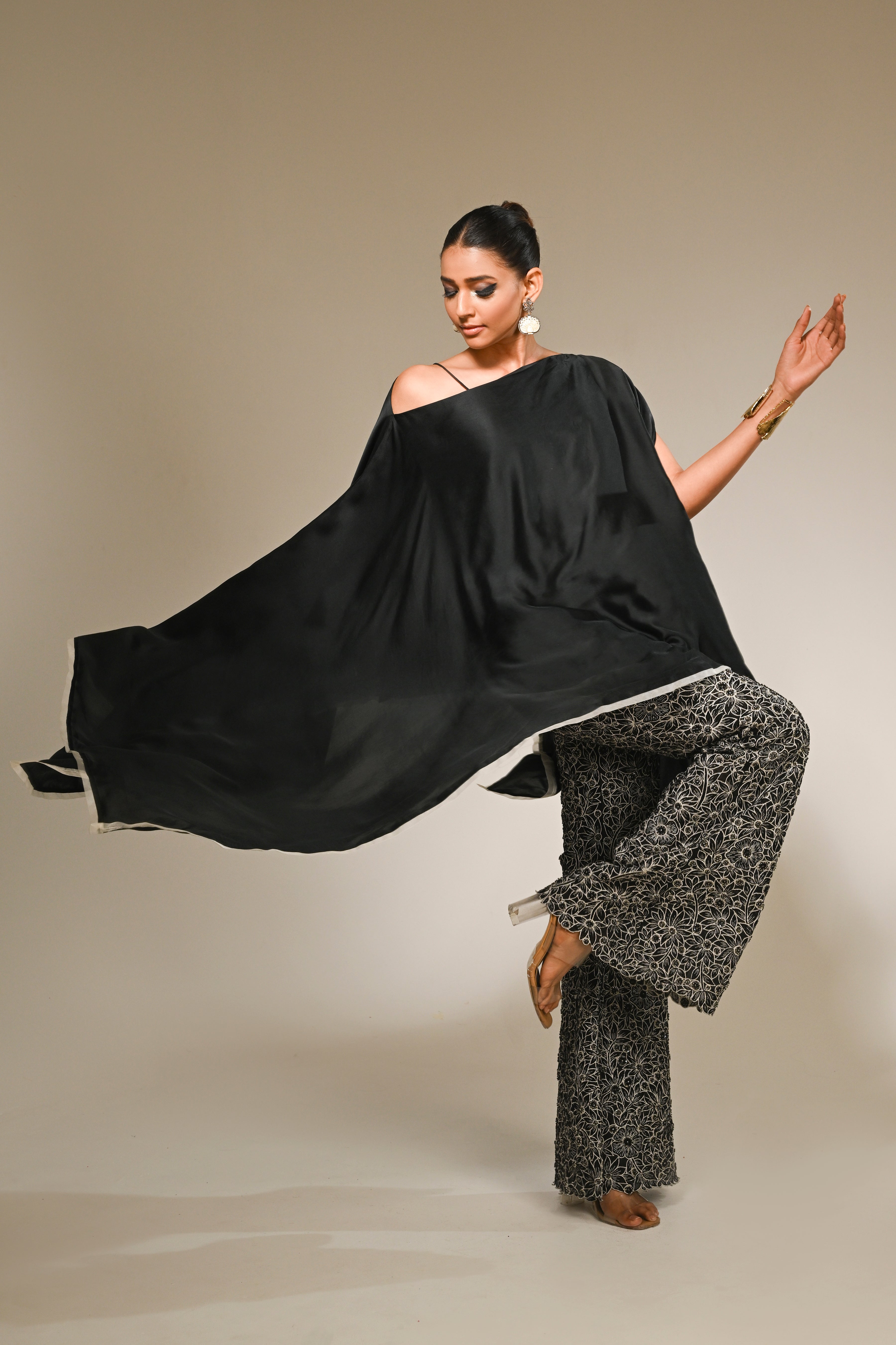 Satin Asymmetric Kaftan Set