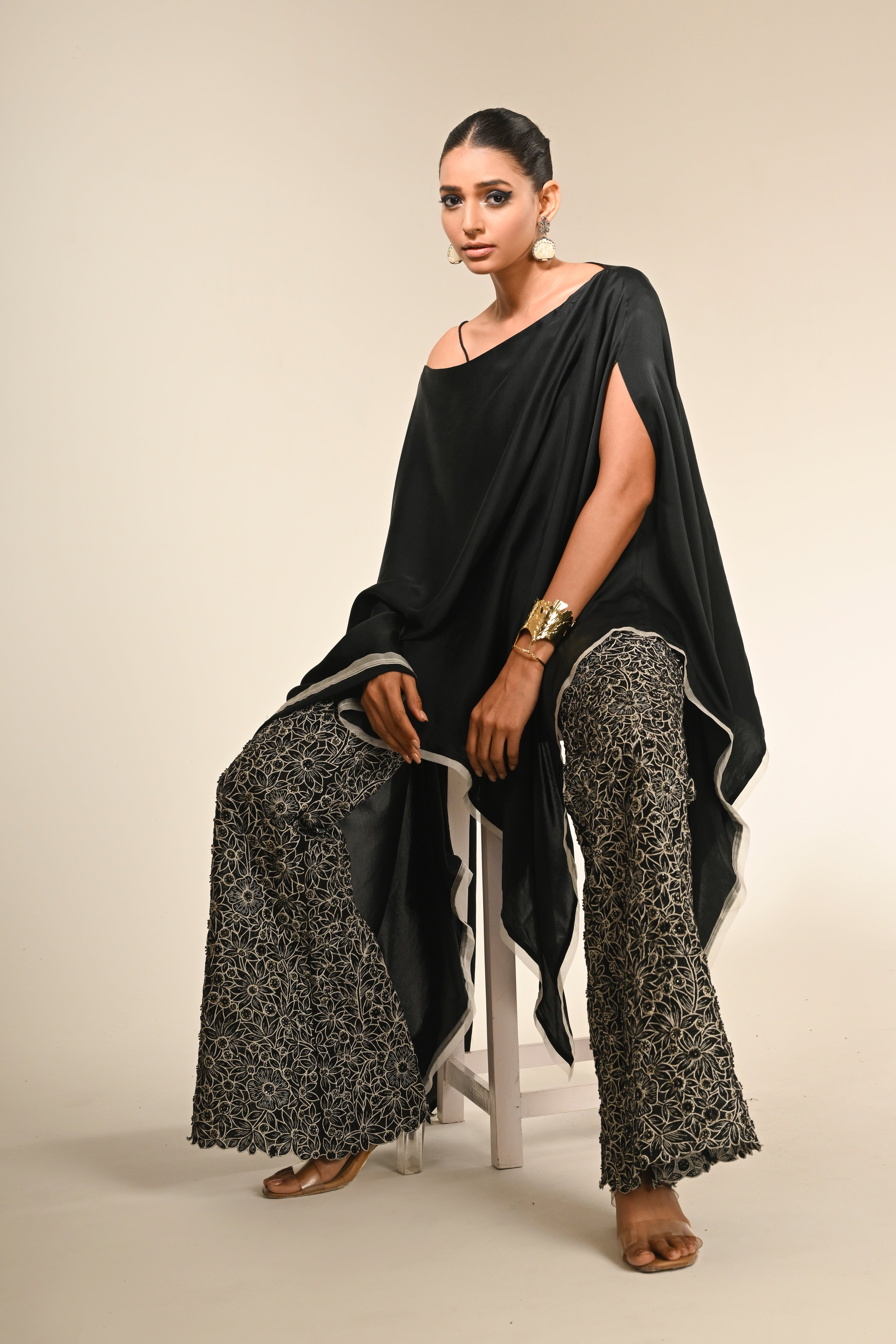 Satin Asymmetric Kaftan Set