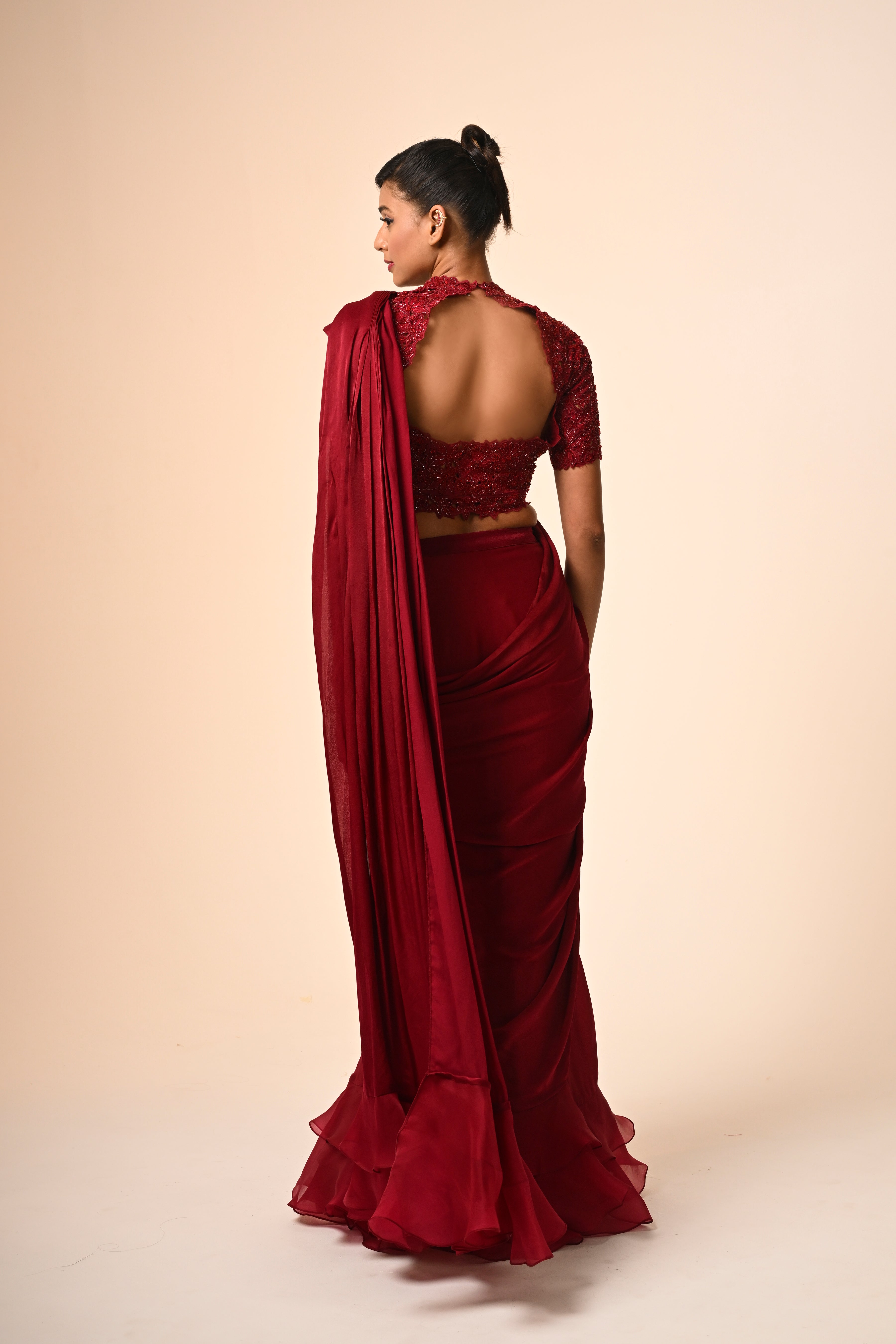 Red 2 Layered Ruffle Saree