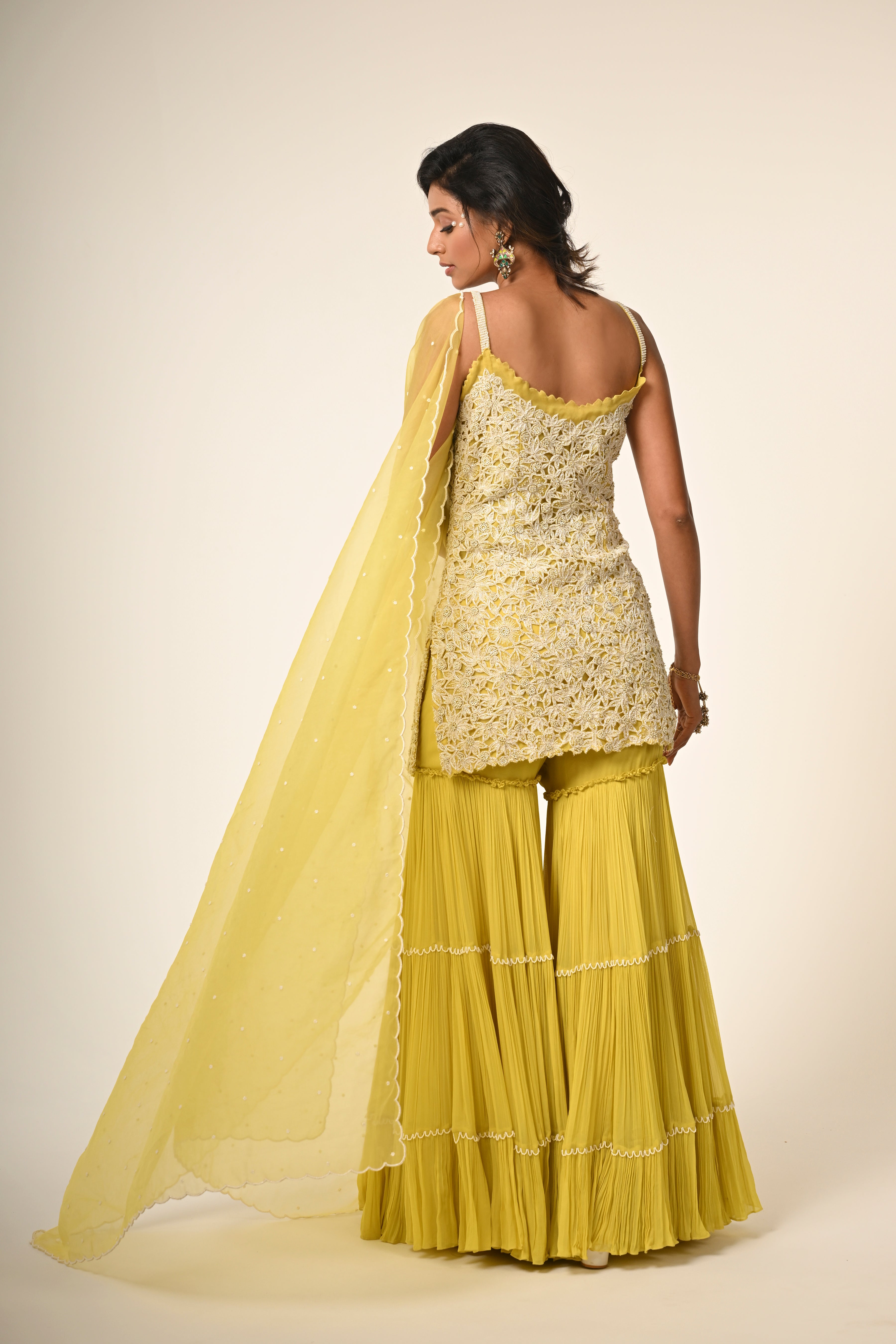 Yellow Floral Cutwork Kurta Set