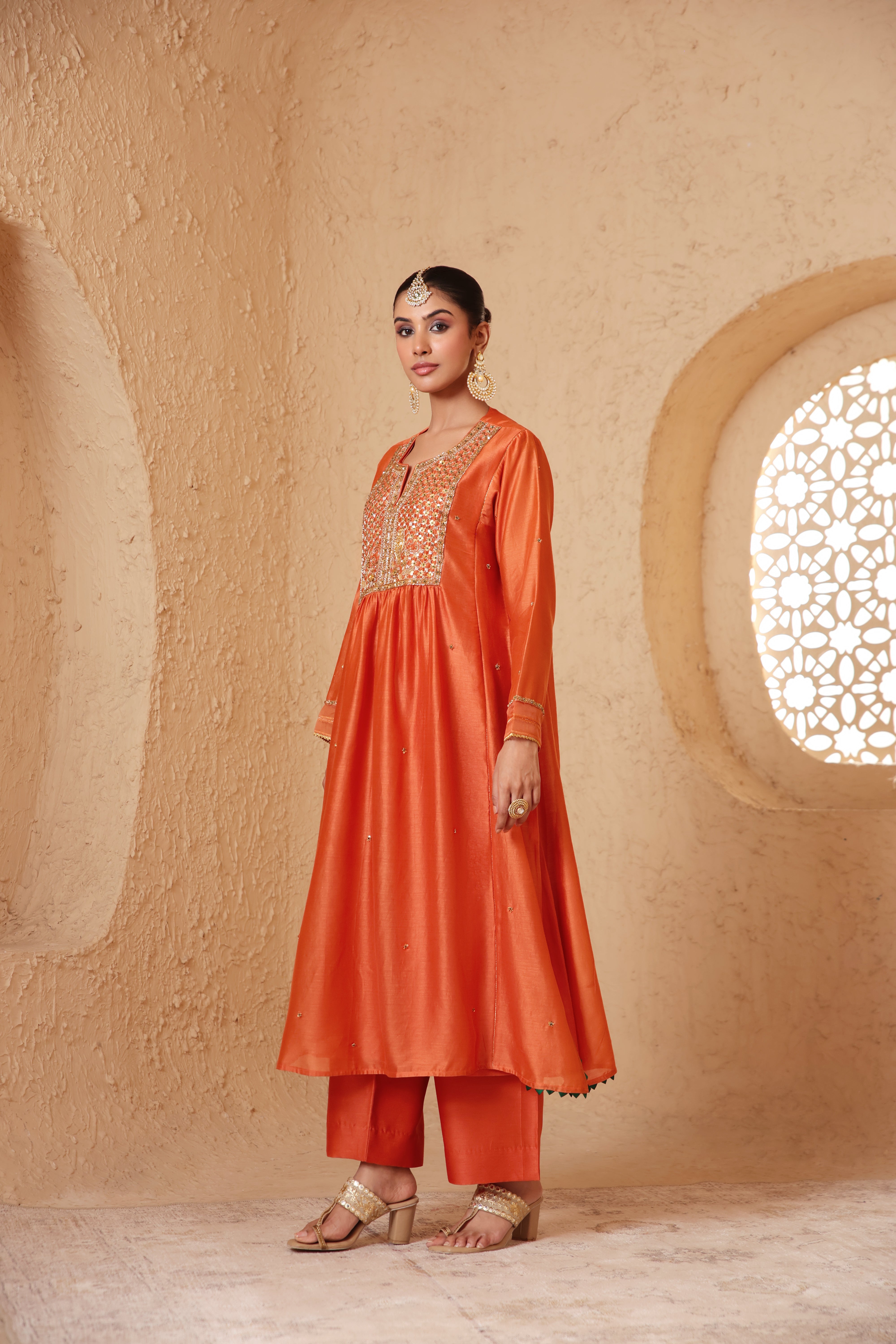 Mehrang Orange Frockstyle Kurta Set