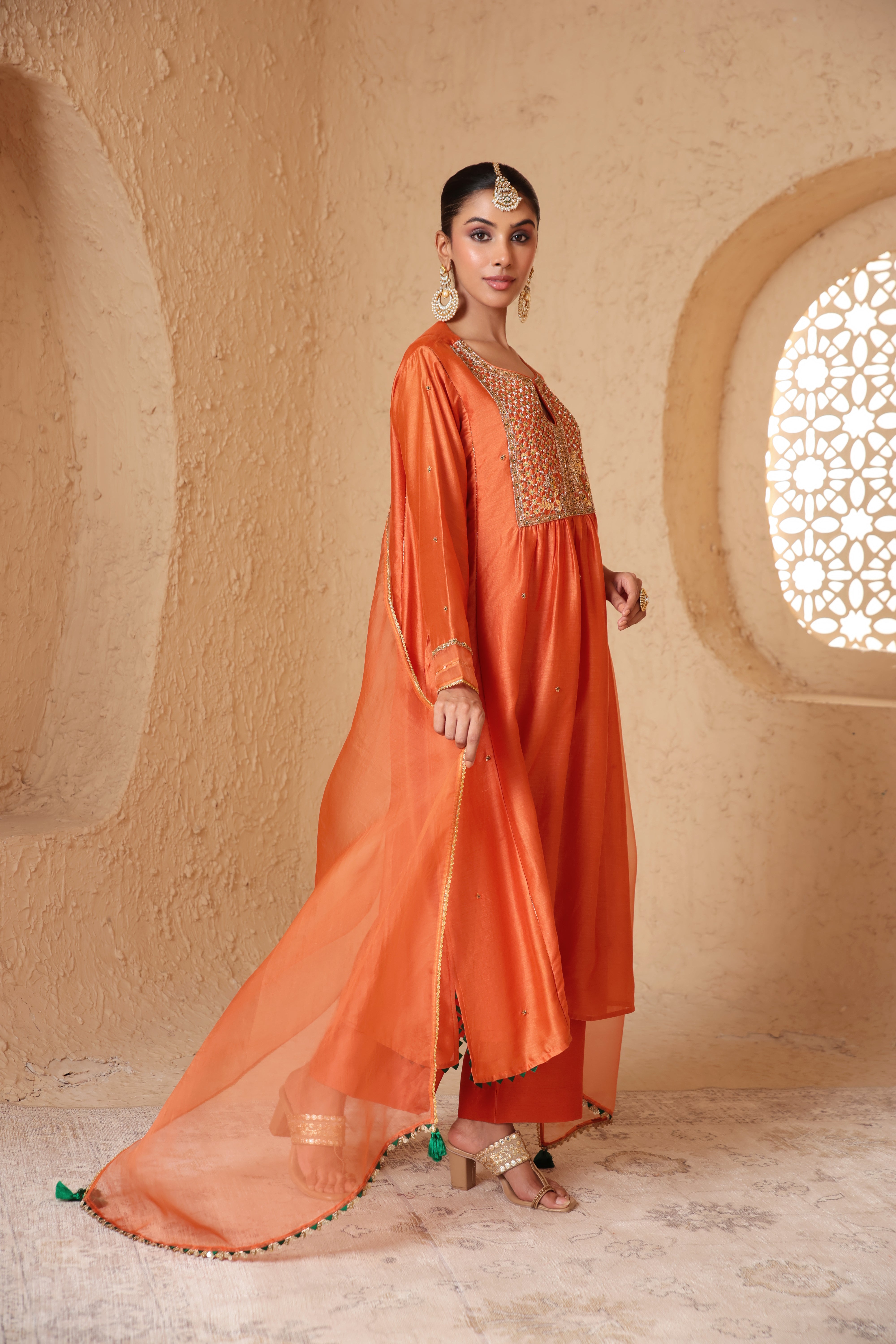 Mehrang Orange Frockstyle Kurta Set