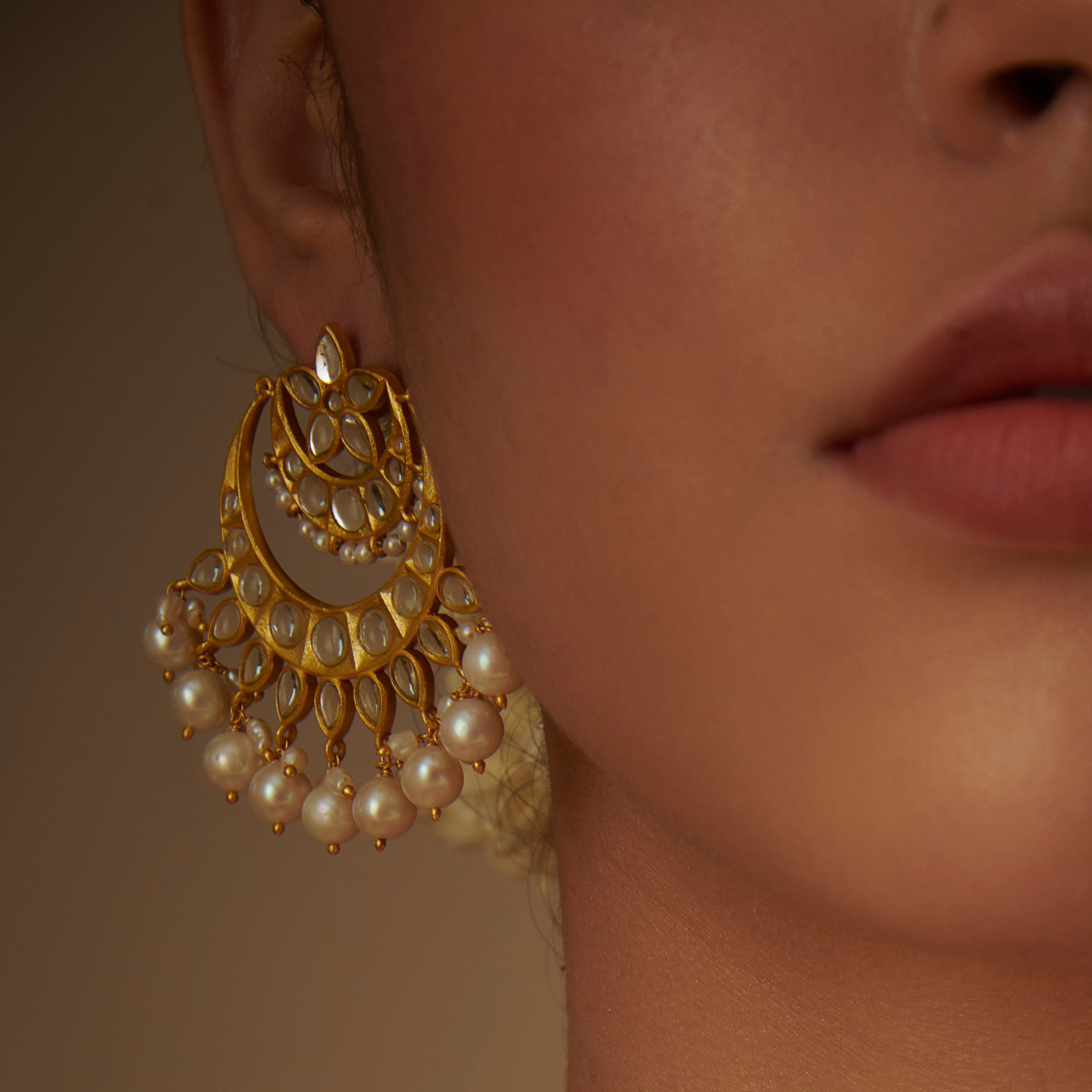 Resham Chaand Baalis with Mirror Polki and Pearls
