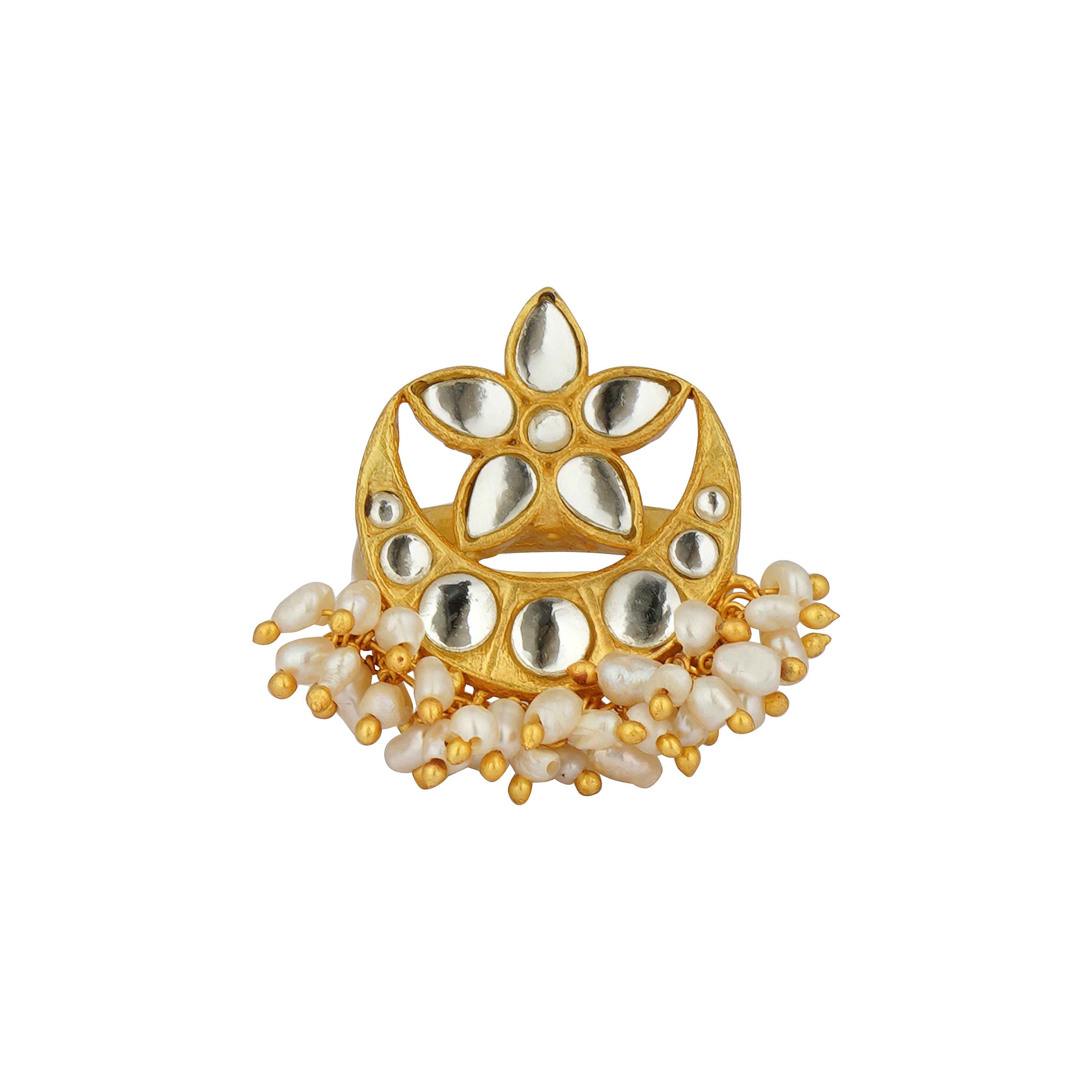 Chaand Phool Ring with Mirror Polki and Pearls