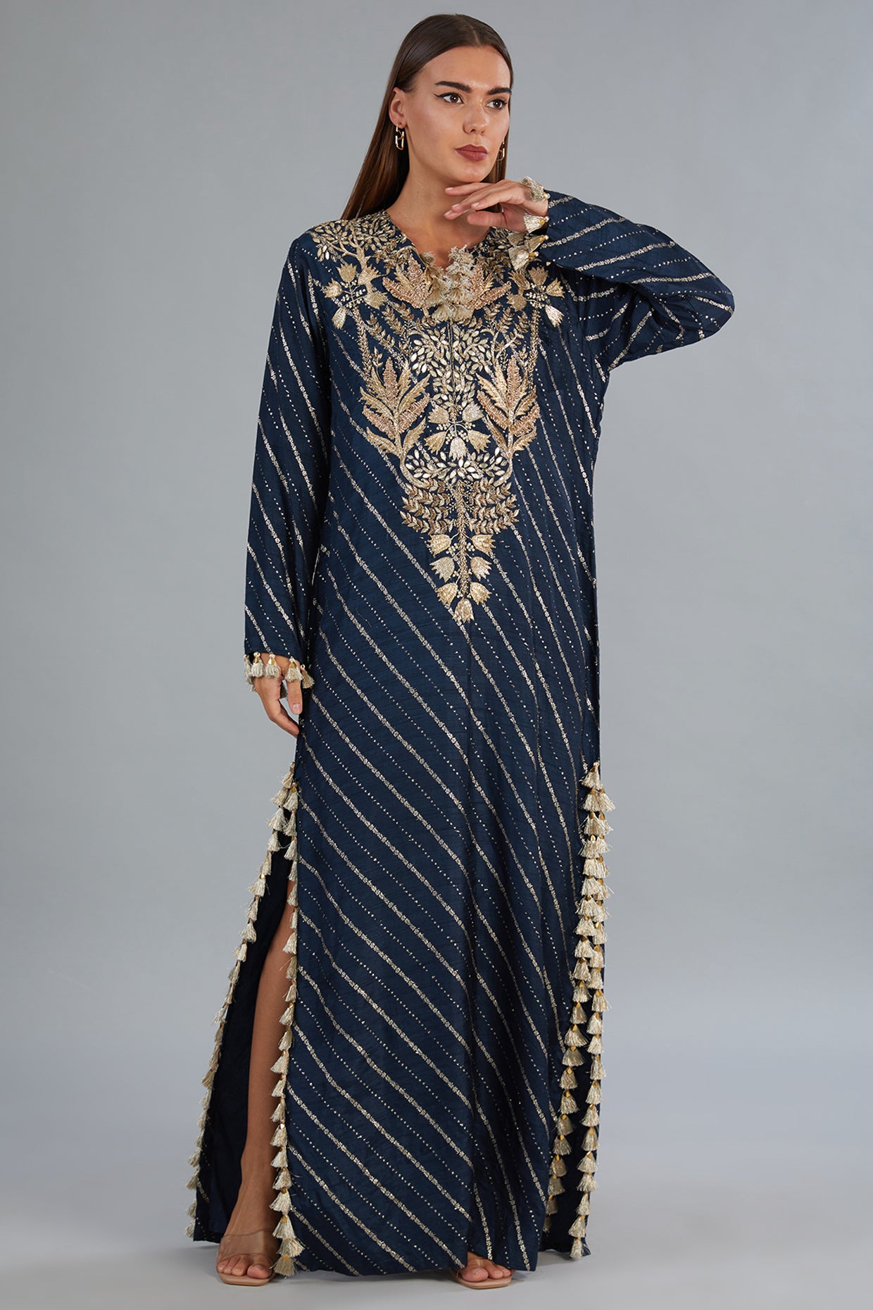 Navy Blue Long Beyza Kaftan