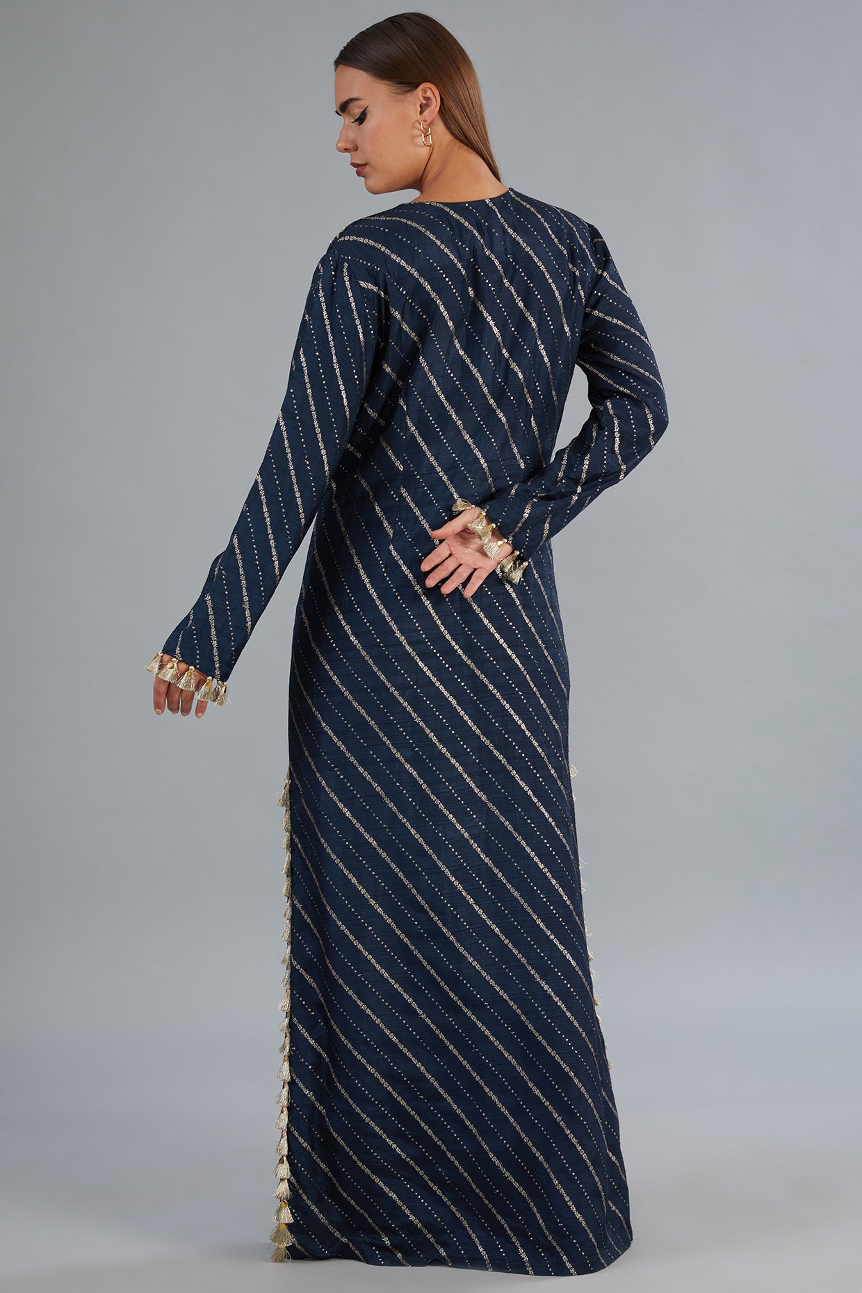 Navy Blue Long Beyza Kaftan