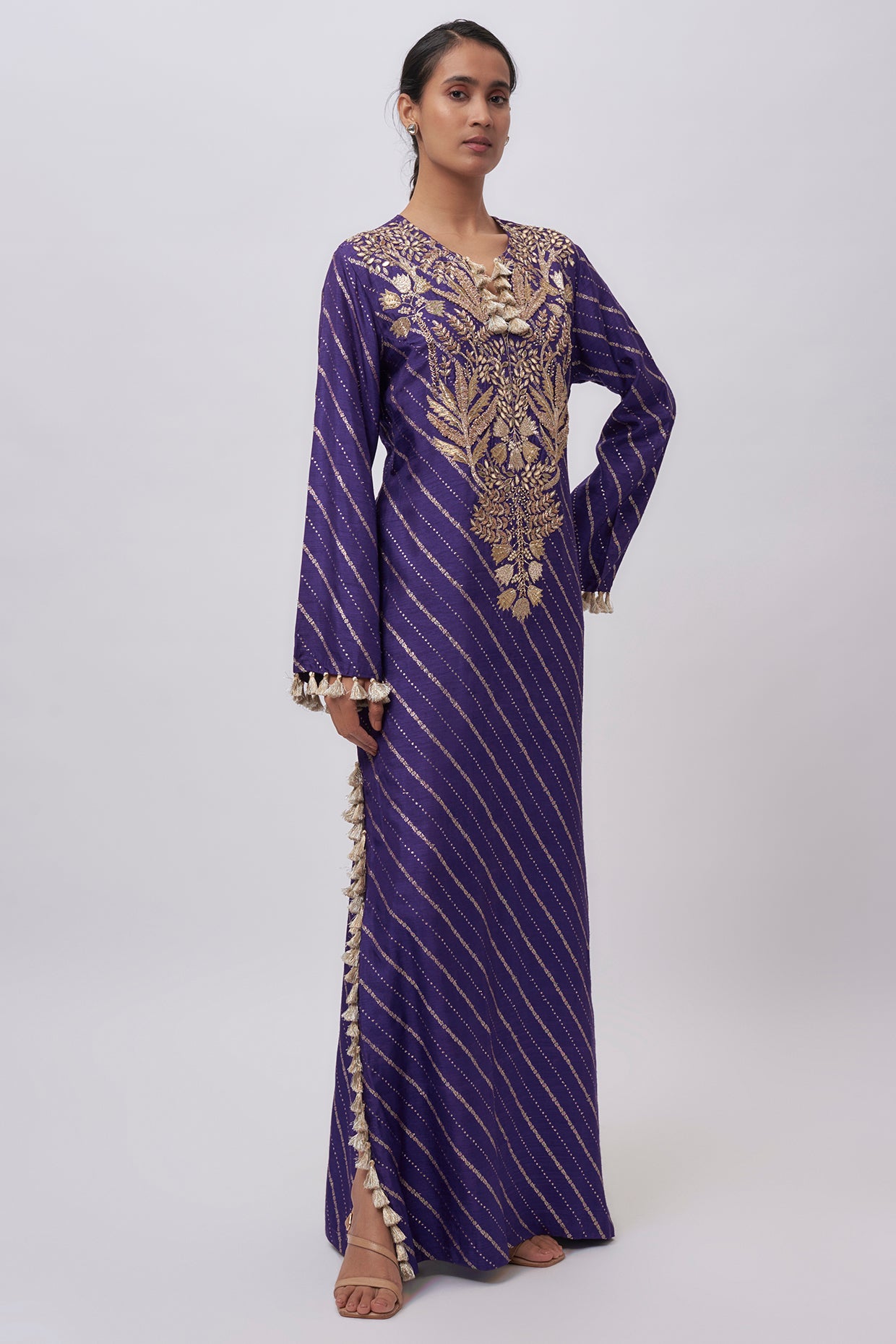 Purple Dola Silk Embroidered Kaftan