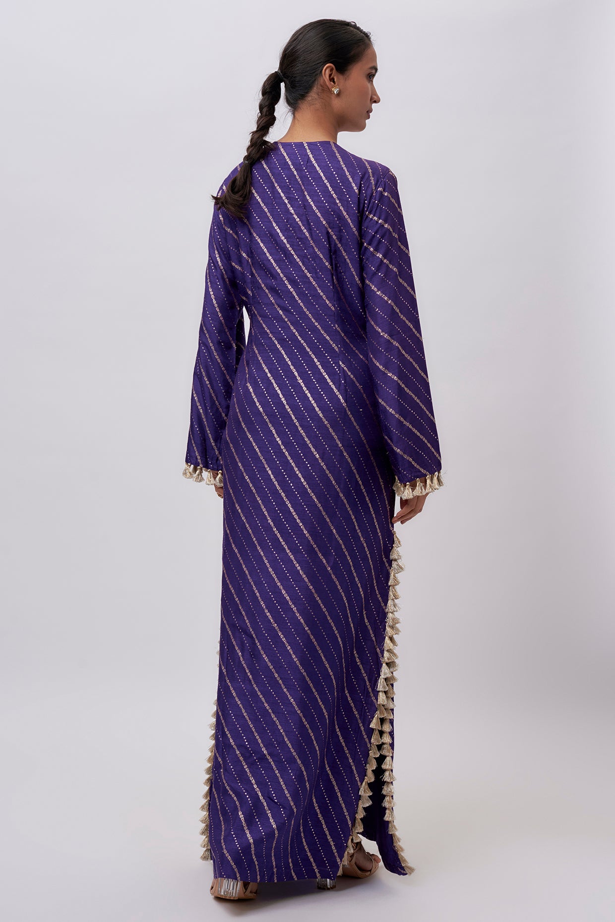 Purple Dola Silk Embroidered Kaftan
