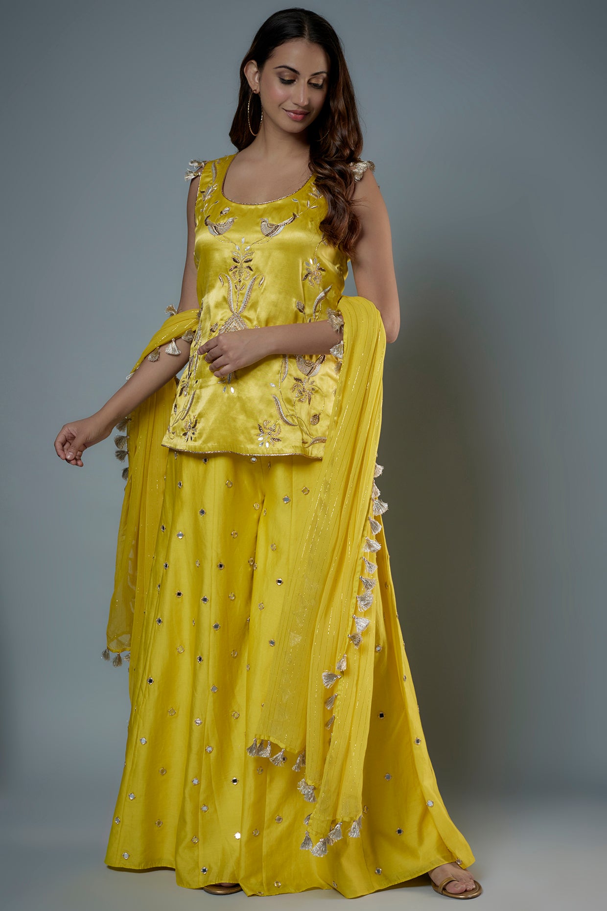 Lime green kurta sharara set