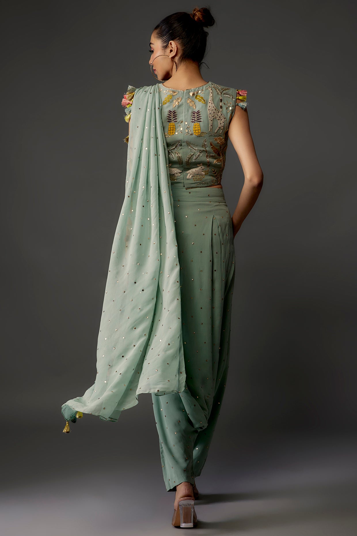 Powder Blue Embroidered Choli Set