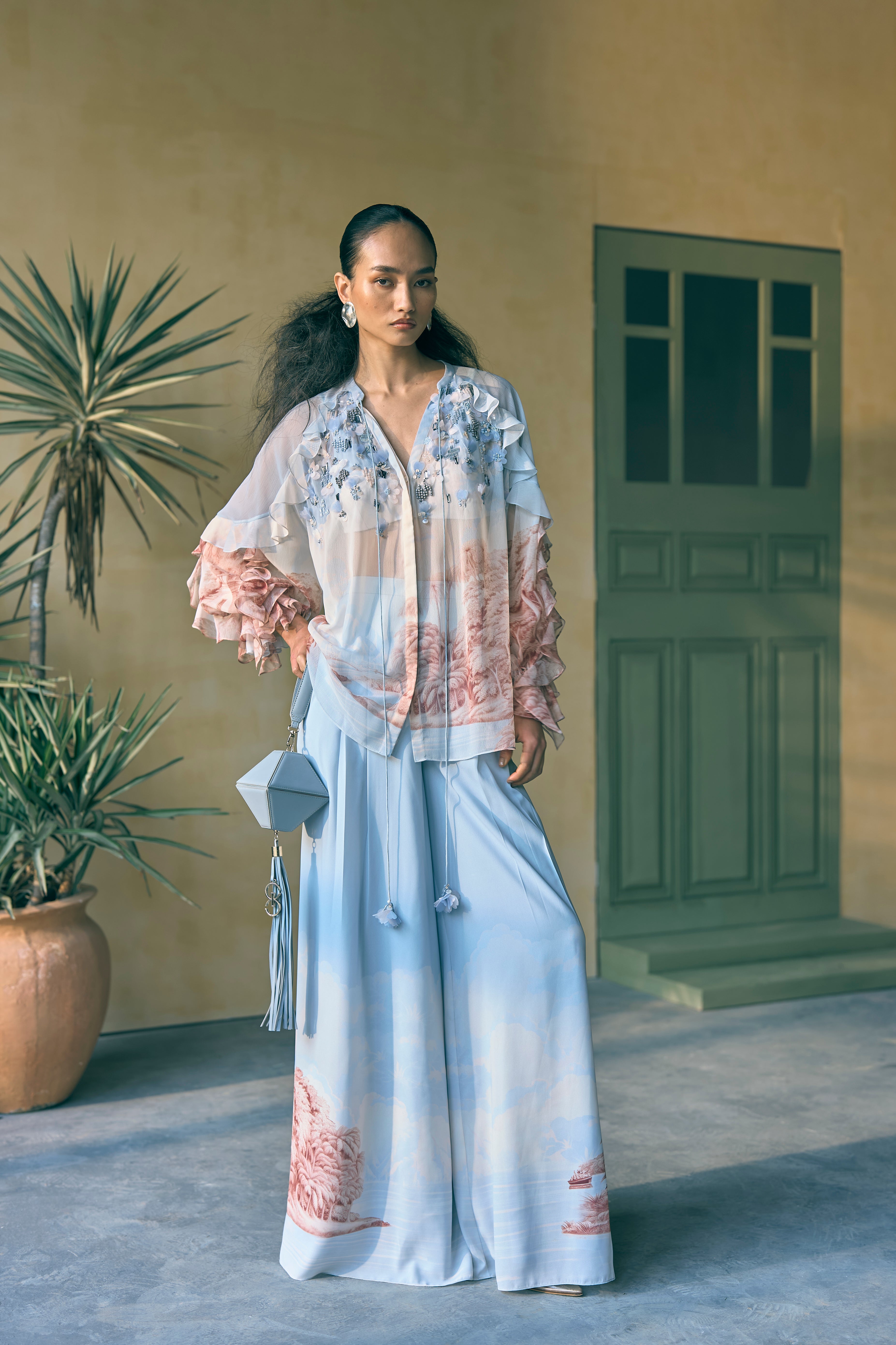 Porto Bloom Smock Top And Flared Pants