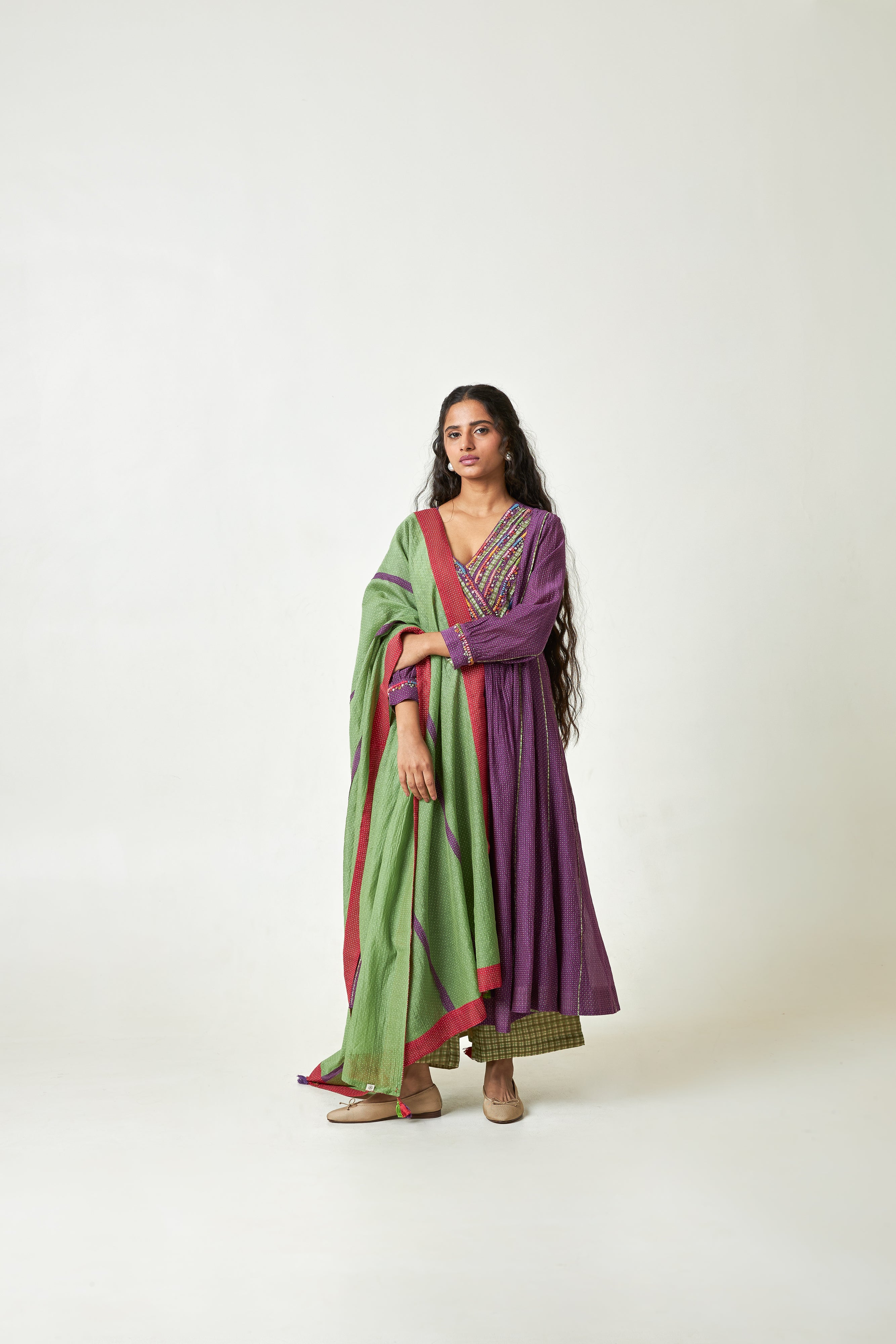 Grape Sun Embroidered Kurta Set- Set Of 3