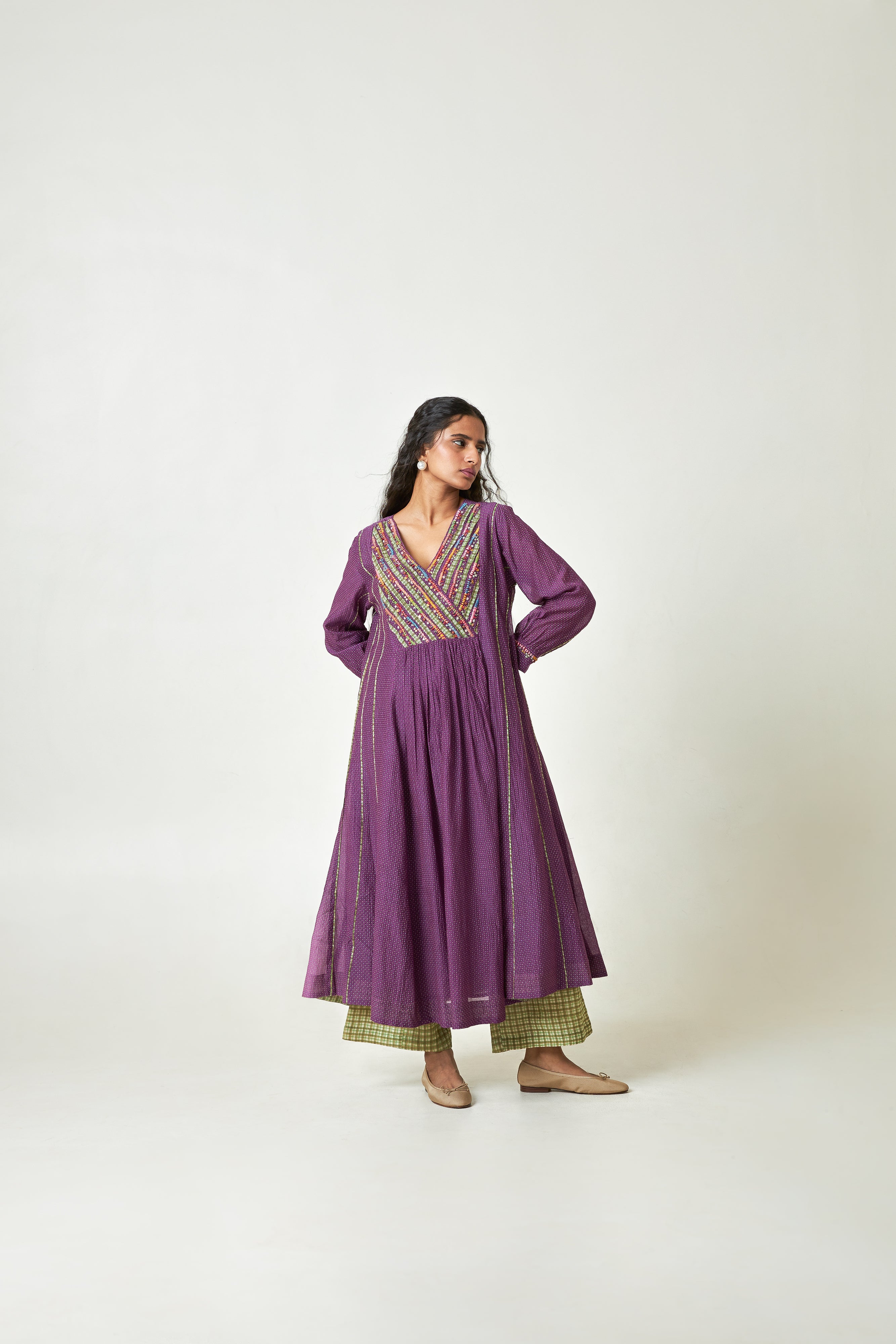 Grape Sun Embroidered Kurta Set- Set Of 3