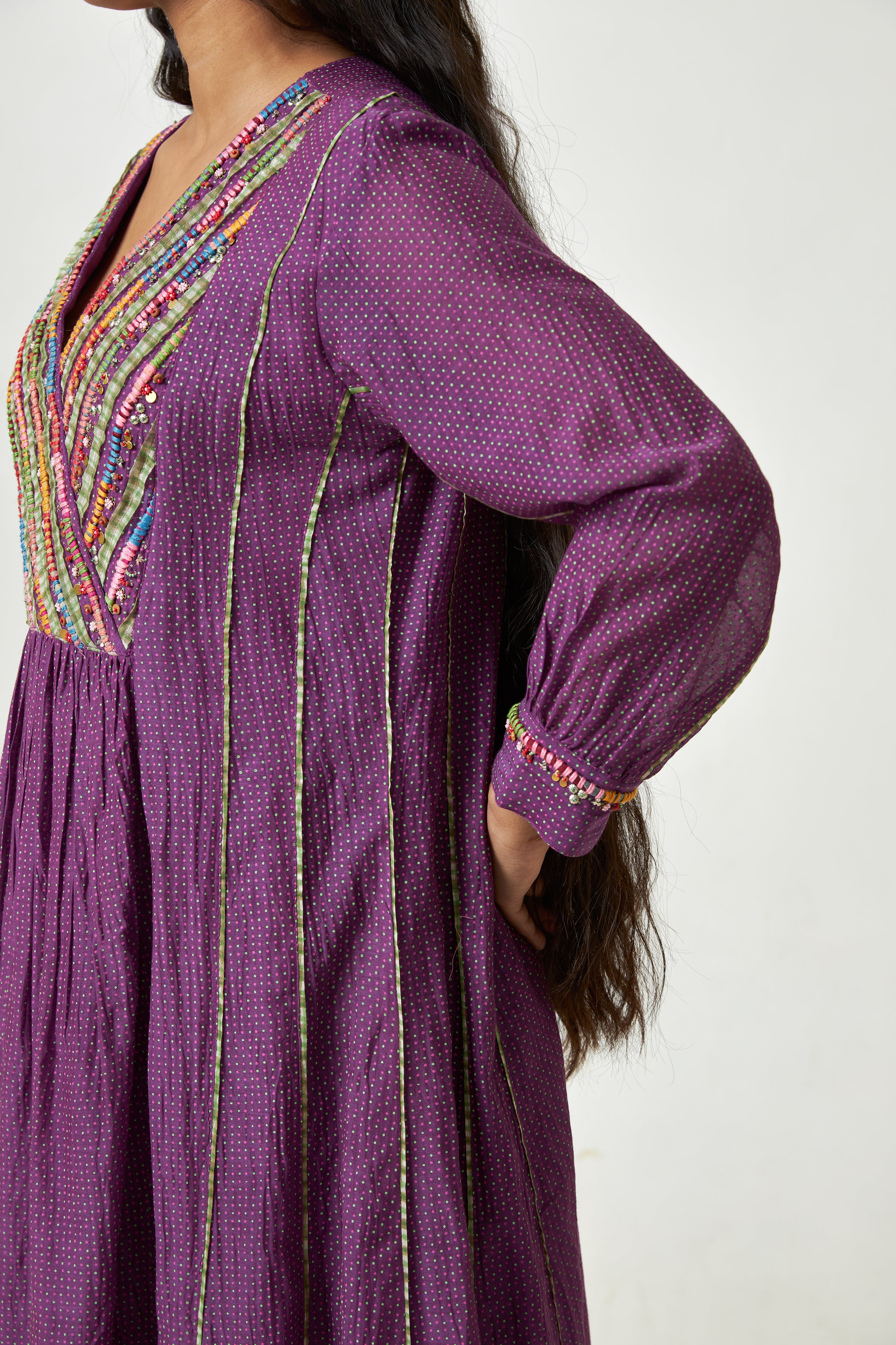 Grape Sun Embroidered Kurta Set- Set Of 3