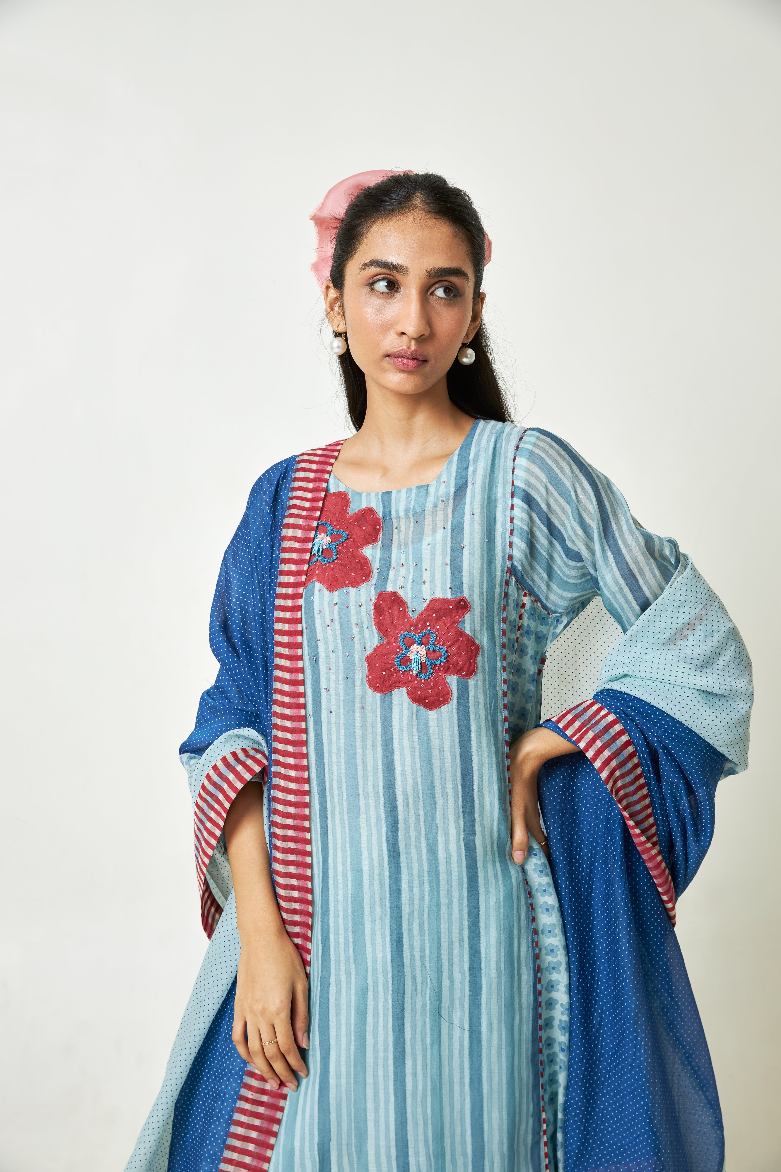 Azure Drift Block Printed Dupatta