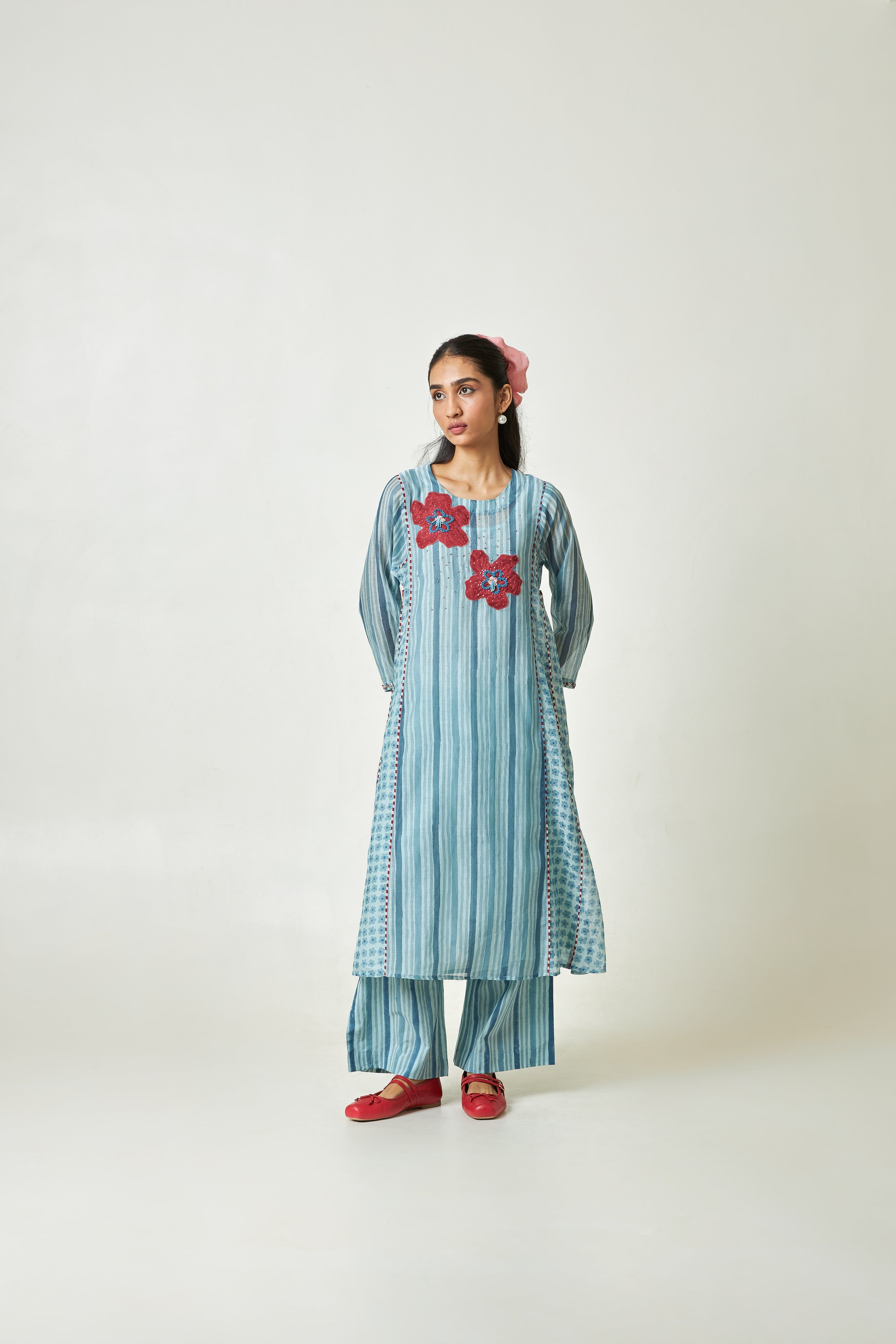Azure Drift Block Printed Kurta Set- Set Of 3