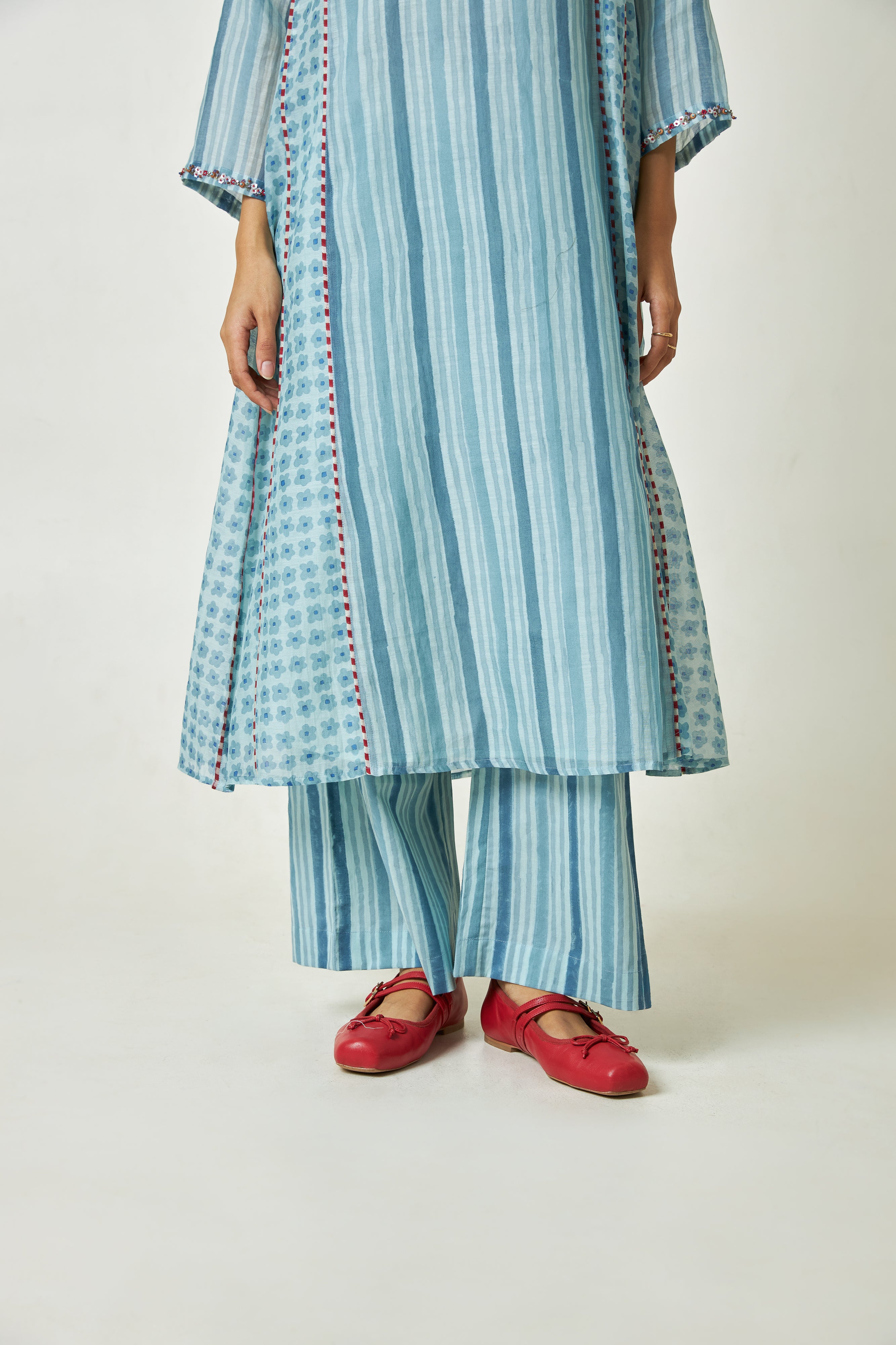 Azure Drift Block Printed Kurta Set- Set Of 3