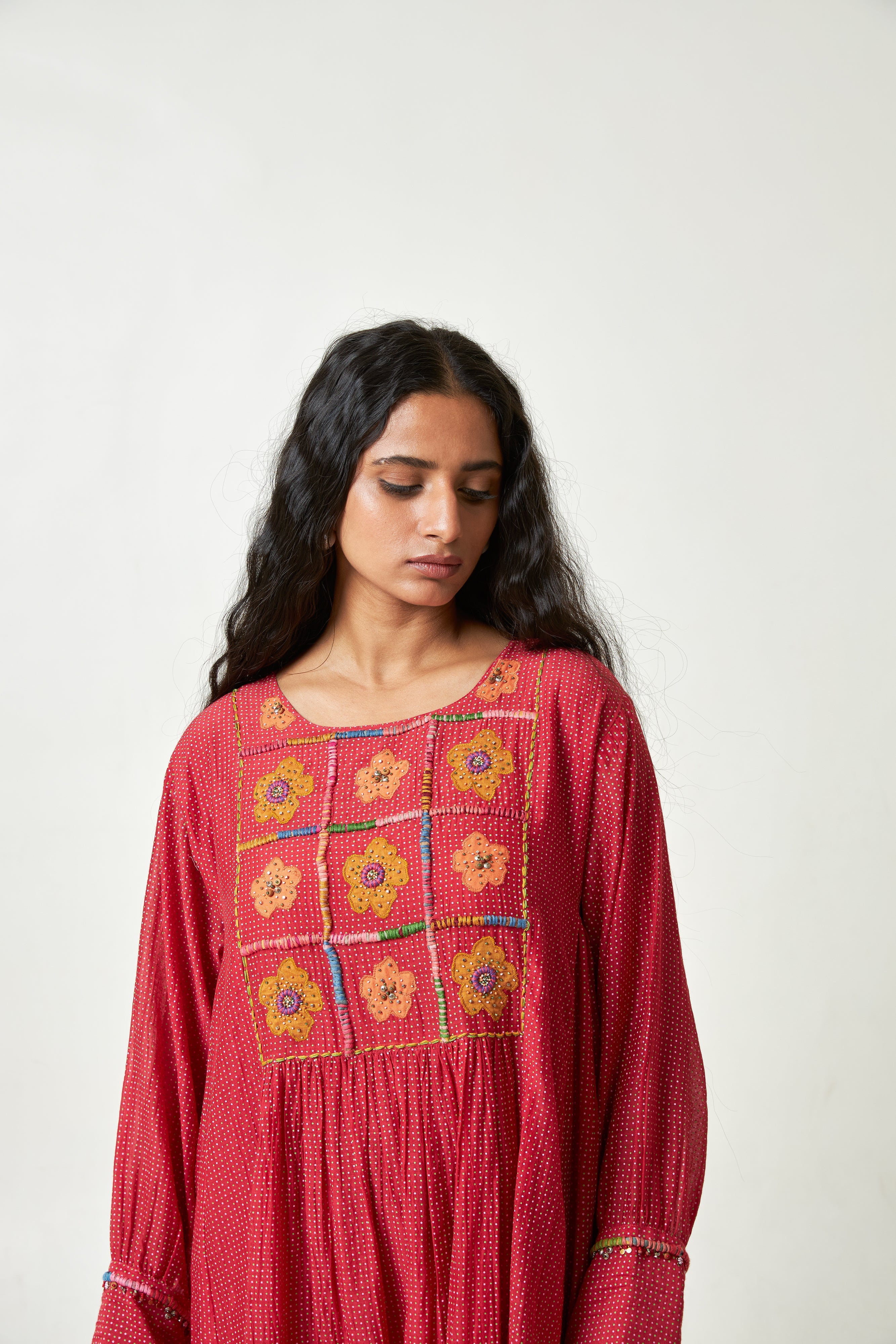 Scarlet Bloom Embroidered Kurta Set- Set Of 3