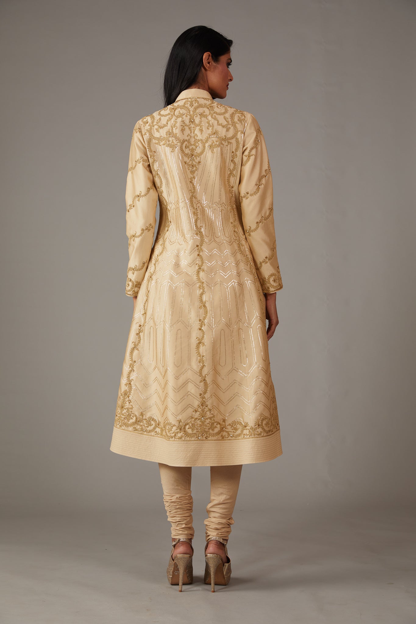 Beige Chanderi Kalidar Kurta Set