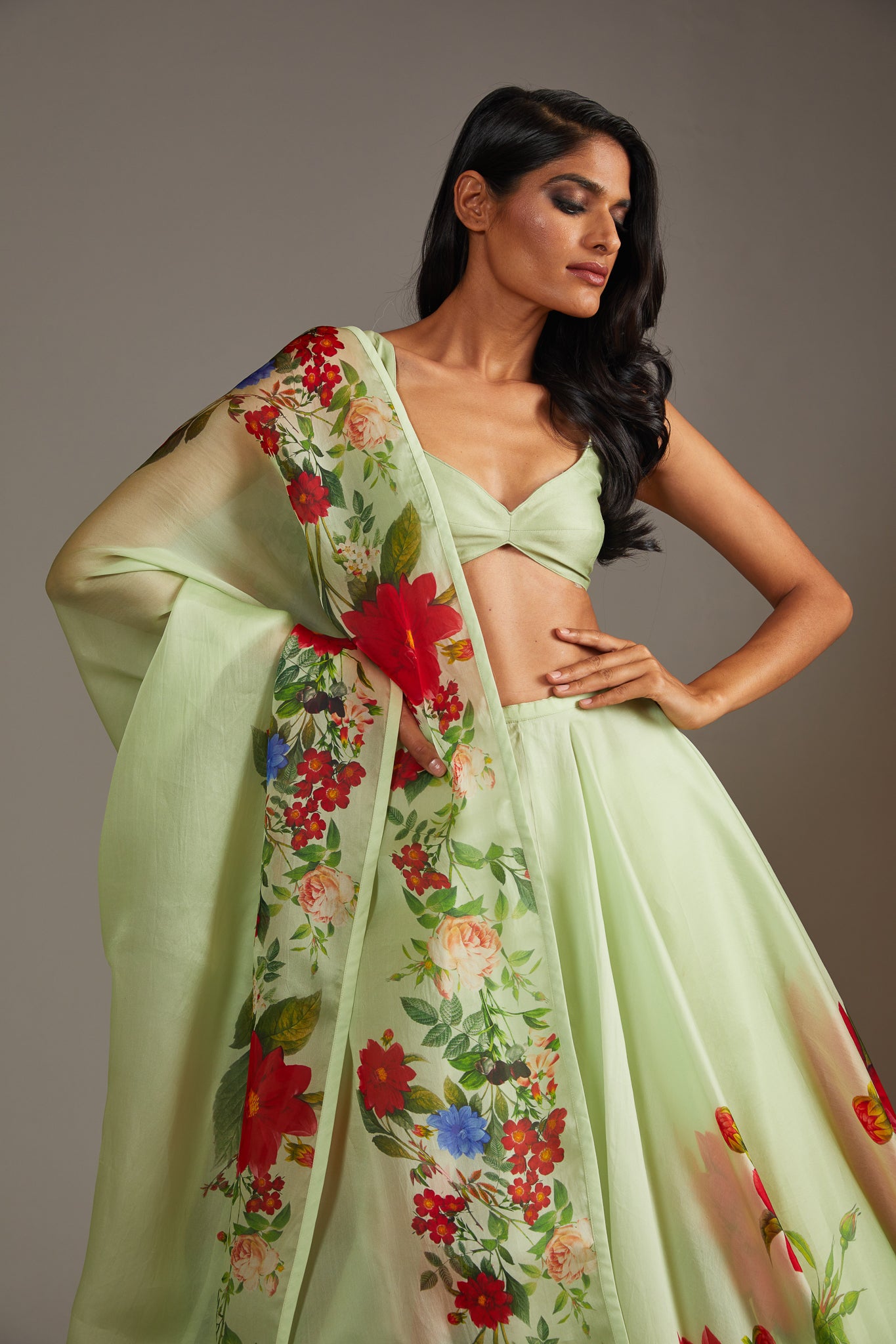 Mint Green Organza Lehenga Set