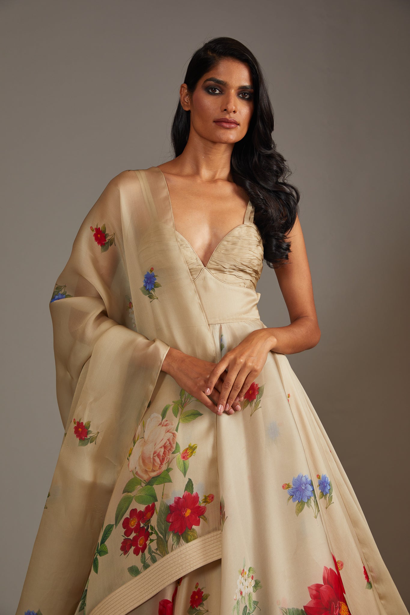 Light Pewter Printed Chanderi Anarkali Set