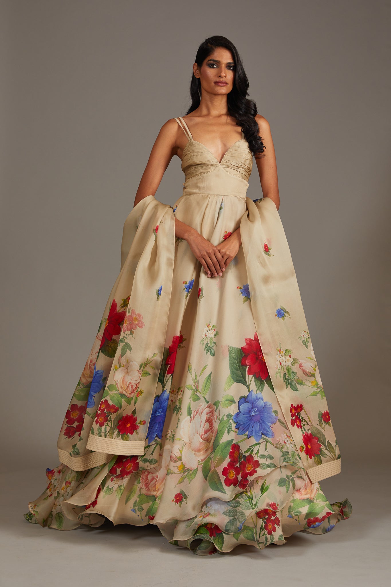 Light Pewter Printed Chanderi Anarkali Set