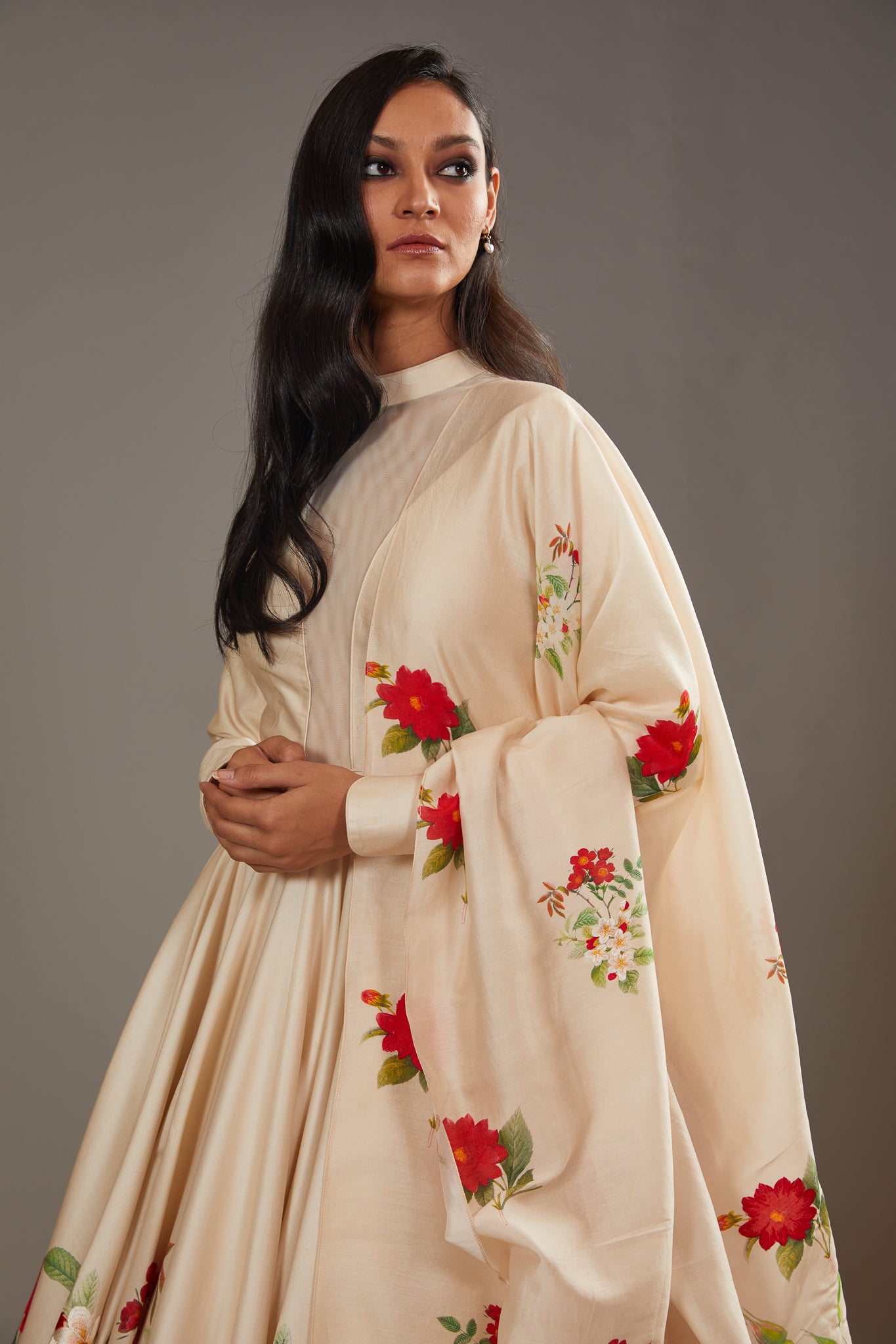Multicolour Printed Chanderi Anarkali Set