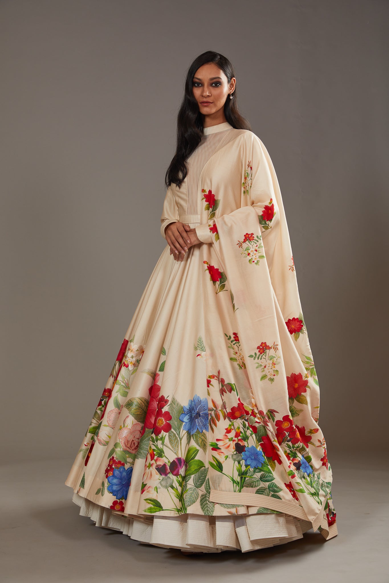 Multicolour Printed Chanderi Anarkali Set