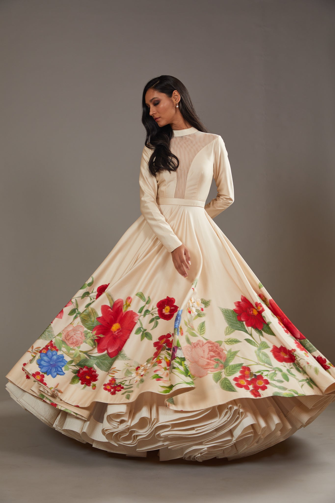 Multicolour Printed Chanderi Anarkali Set
