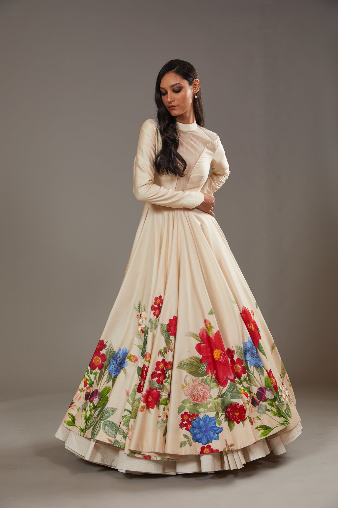 Multicolour Printed Chanderi Anarkali Set