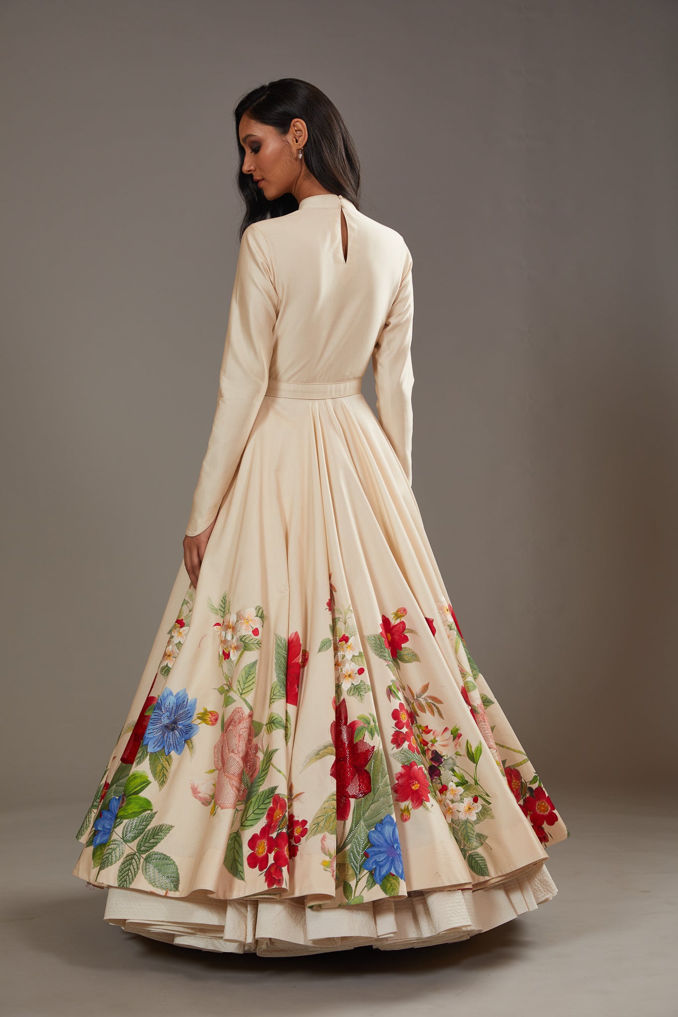 Multicolour Printed Chanderi Anarkali Set