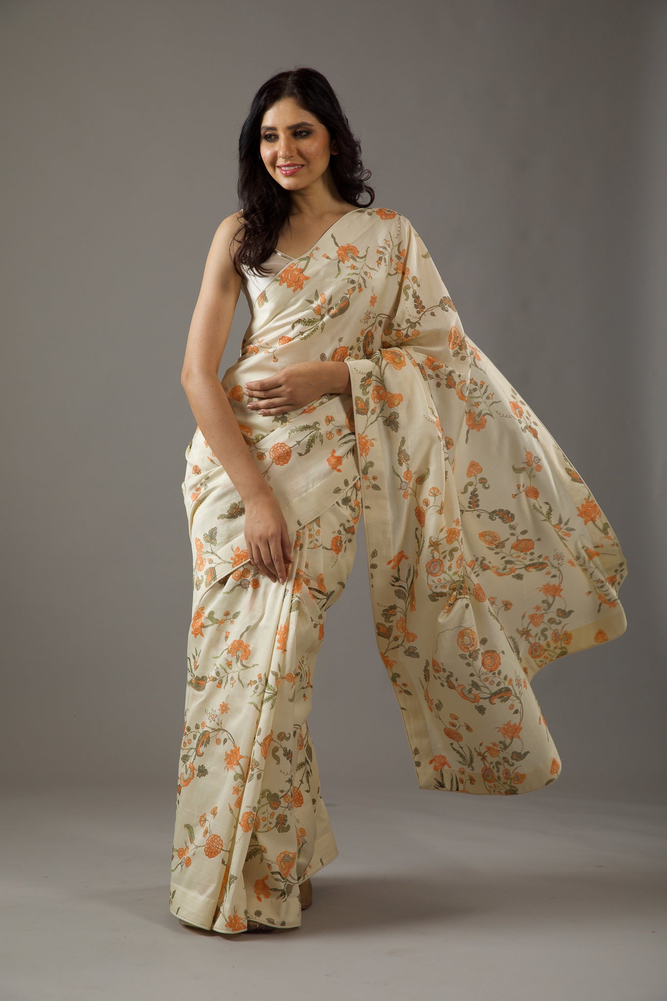 Silk Chanderi Saree With Multicolour Digital Print