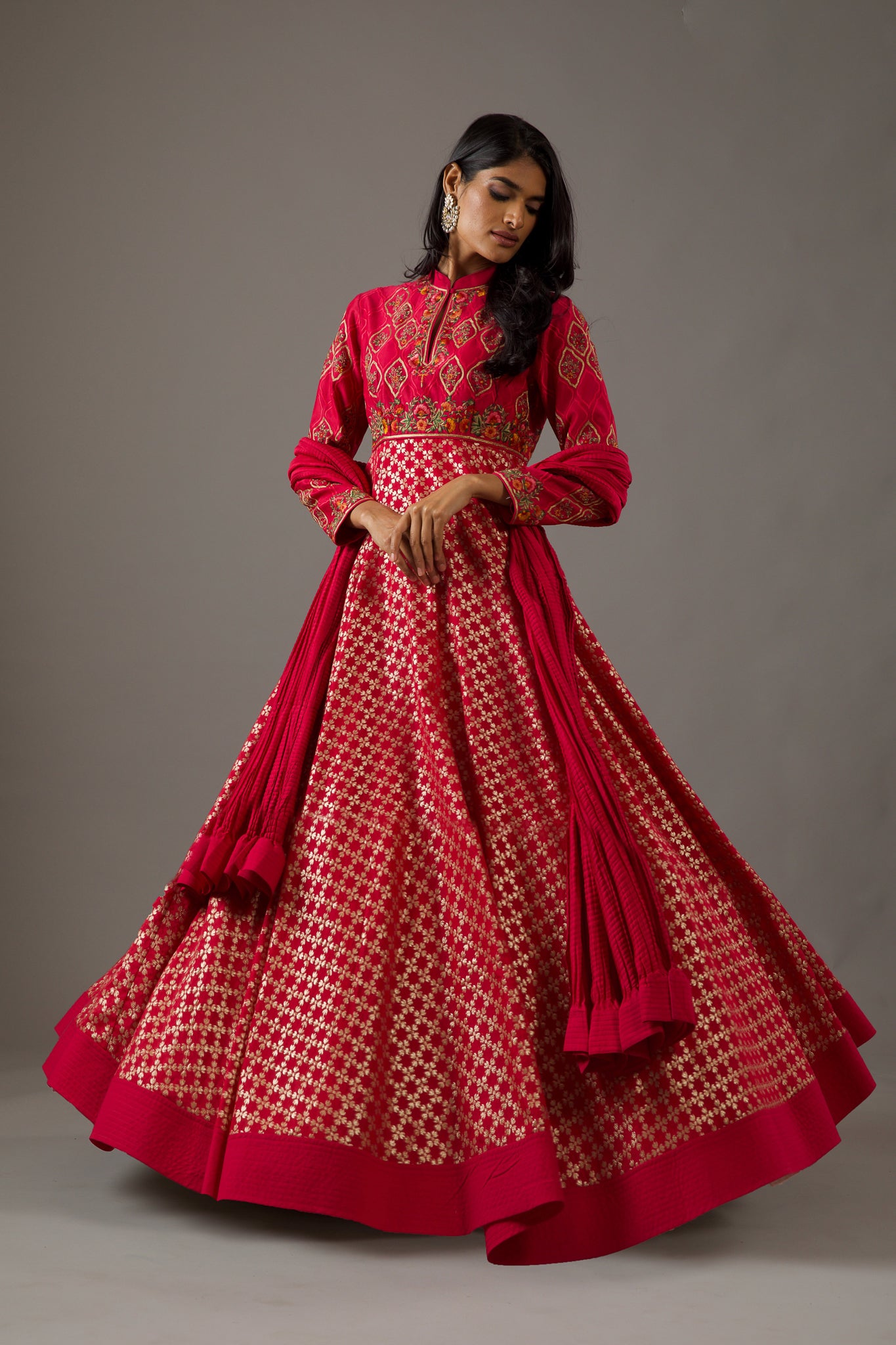 Chanderi Anarkali Set With Embroidery