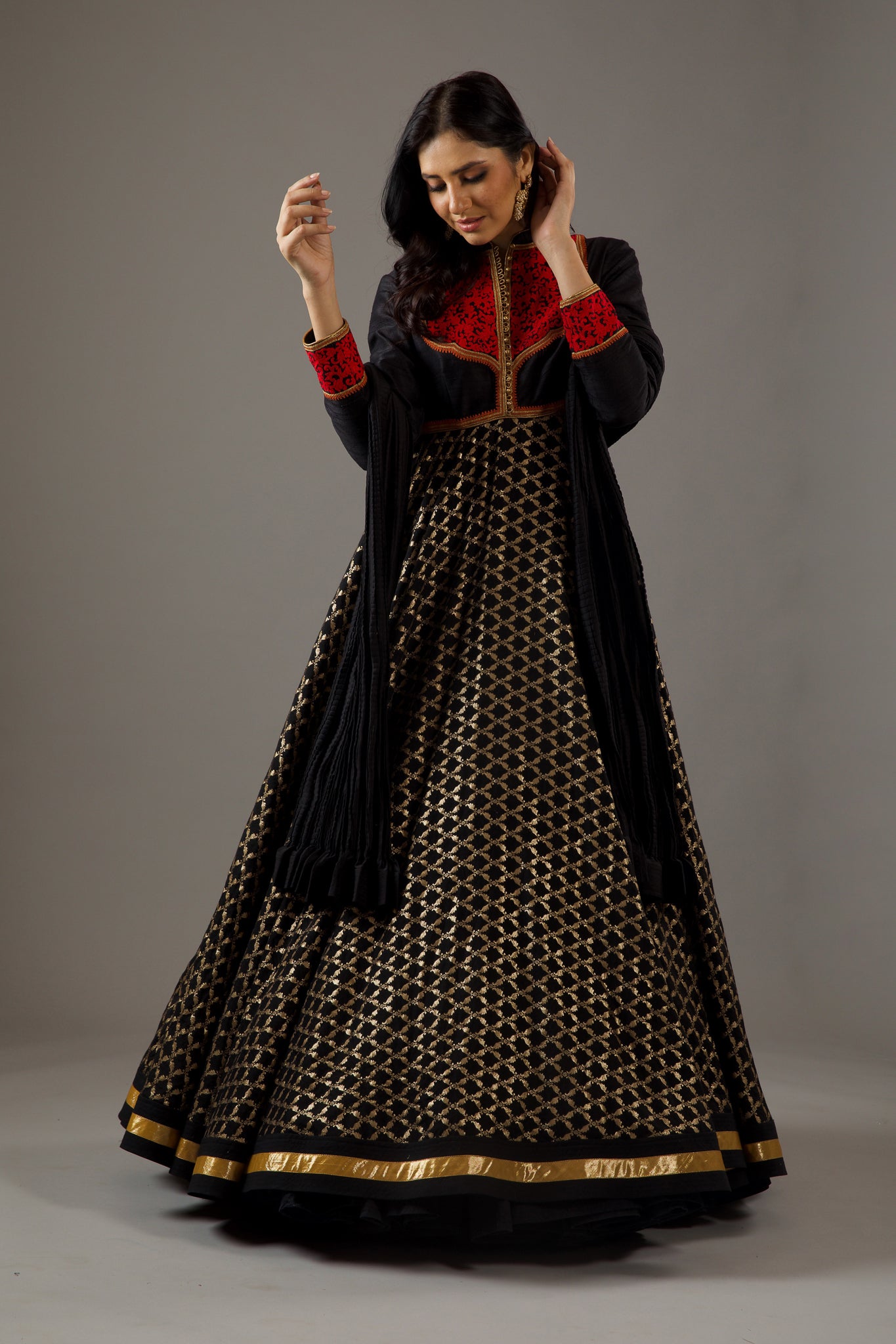 Black Chanderi Anarkali Set With Embroidery